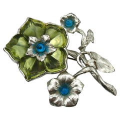 KENZO Vintage Silver Tone Floral Brooch
