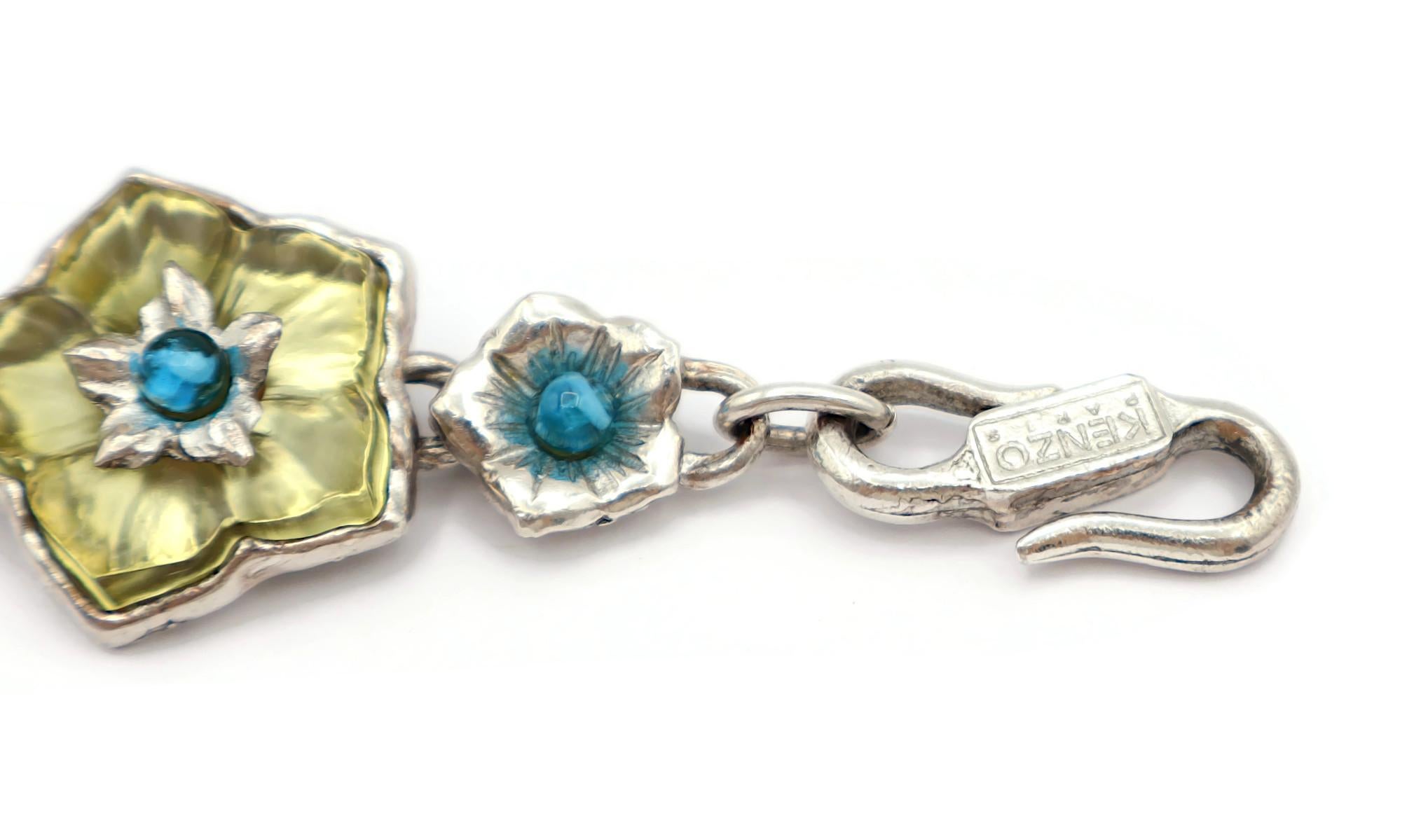 KENZO Vintage Silver Tone Resin Flower Bracelet For Sale 4