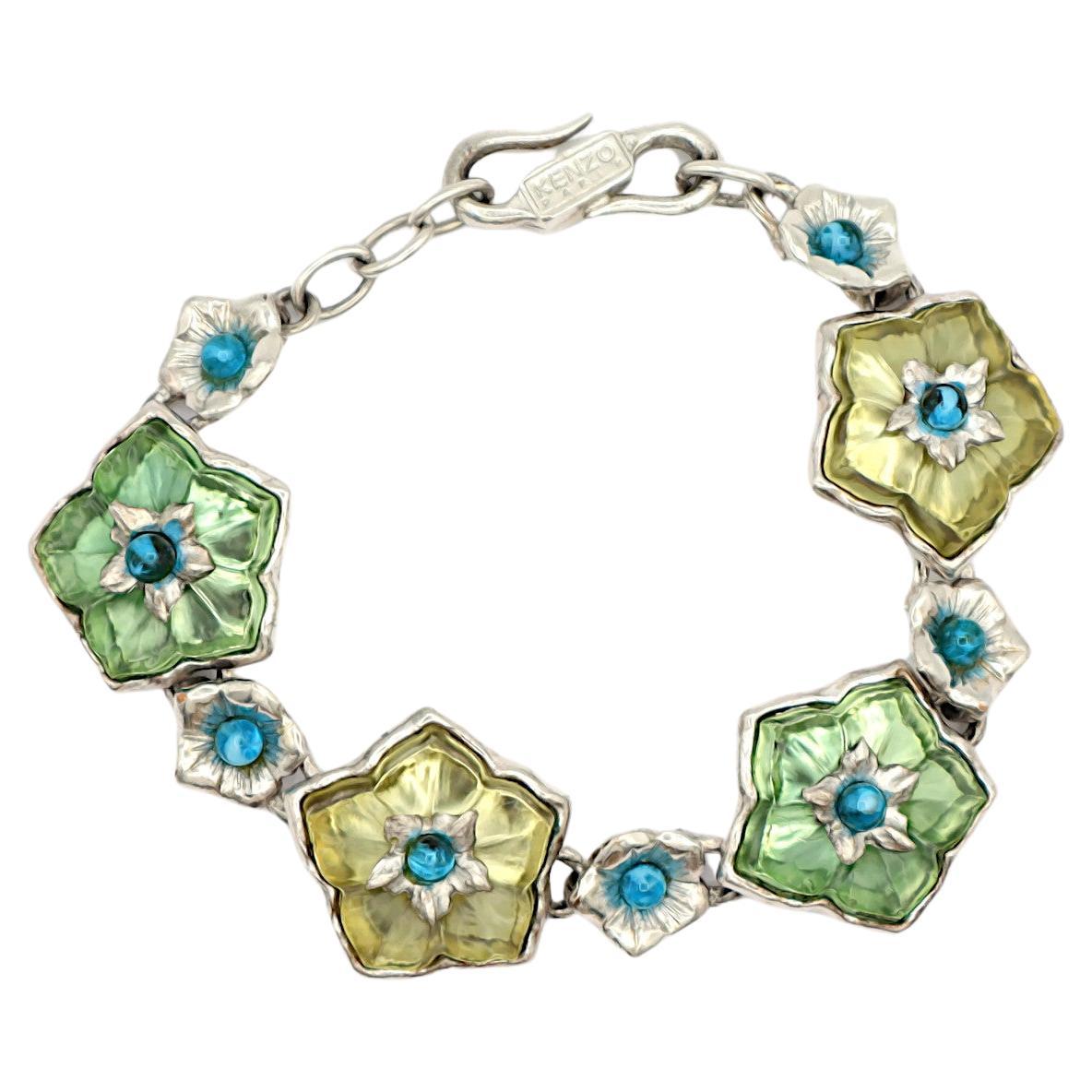 KENZO Vintage Silver Tone Resin Flower Bracelet