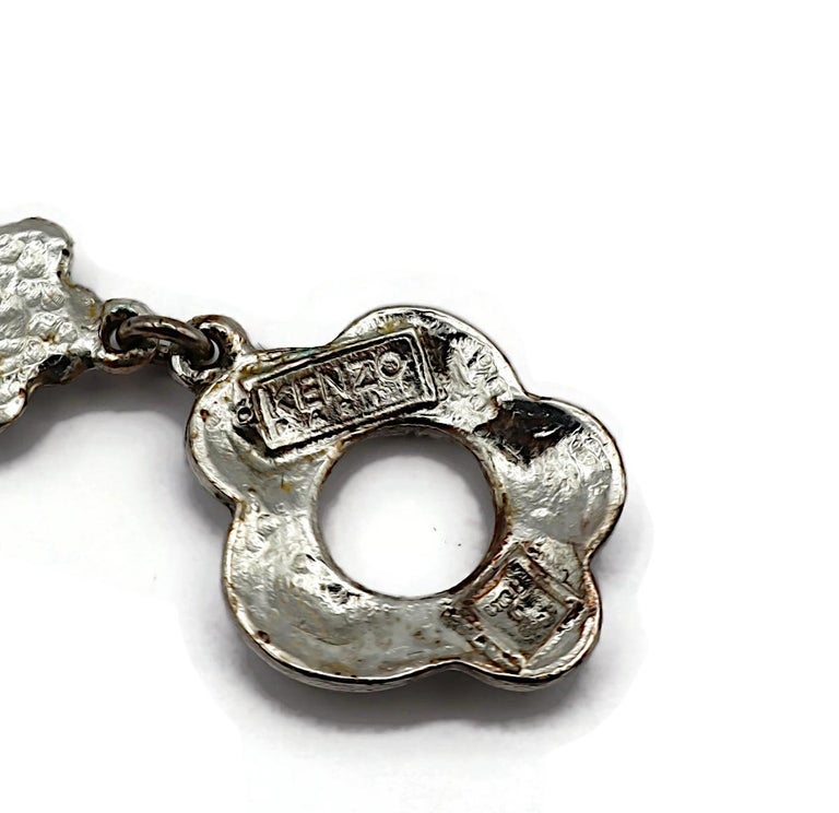 KENZO Vintage Silver Tone Resin Flower Necklace For Sale at 1stDibs