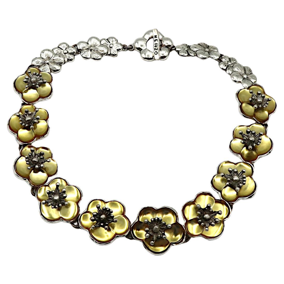 Kenzo - Collana vintage con fiori in resina in tonalità argento in vendita