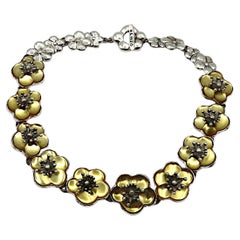 KENZO Vintage Silver Tone Resin Flower Necklace