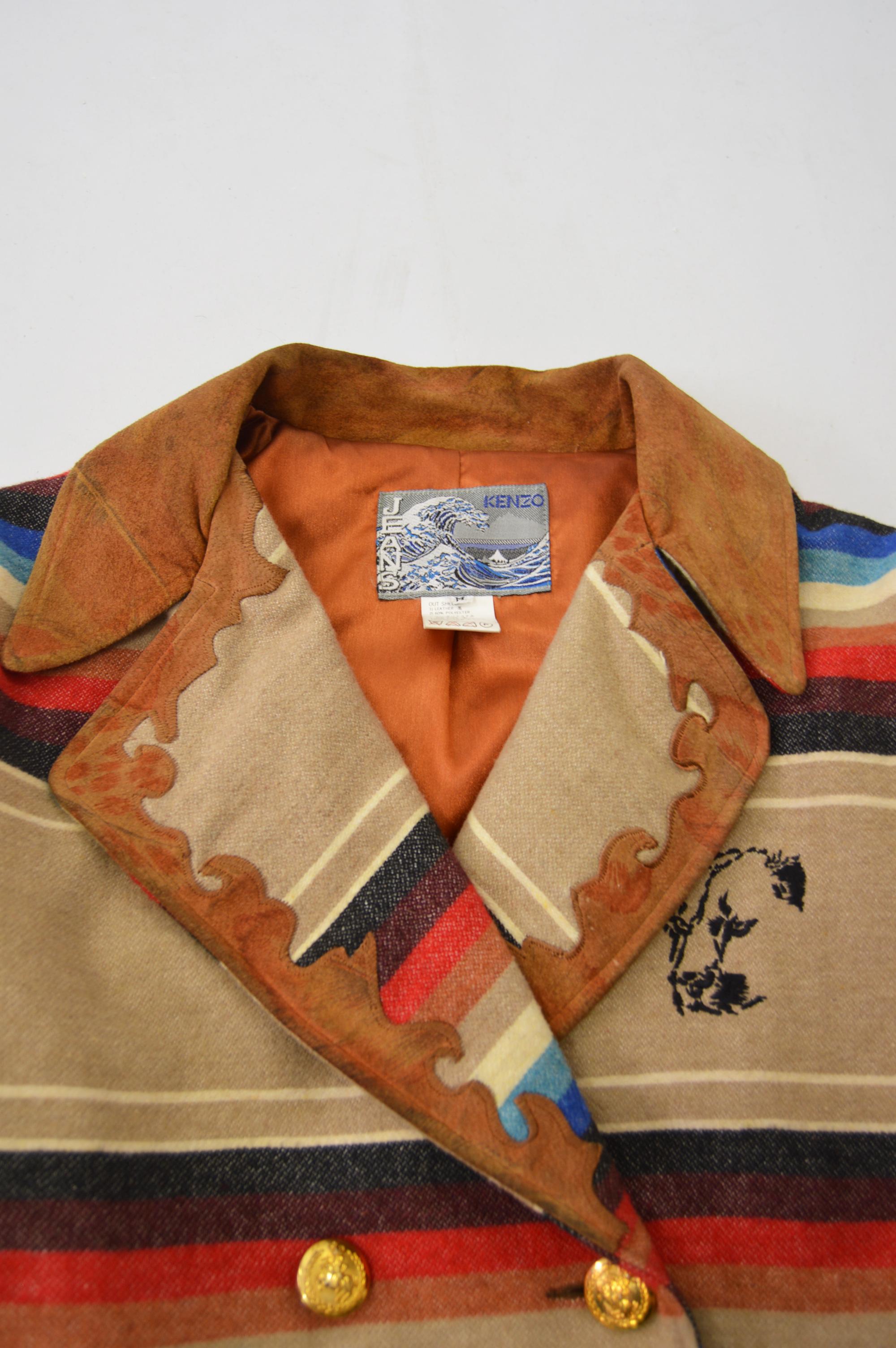 Kenzo Vintage Suede Fringed Blanket Coat 2