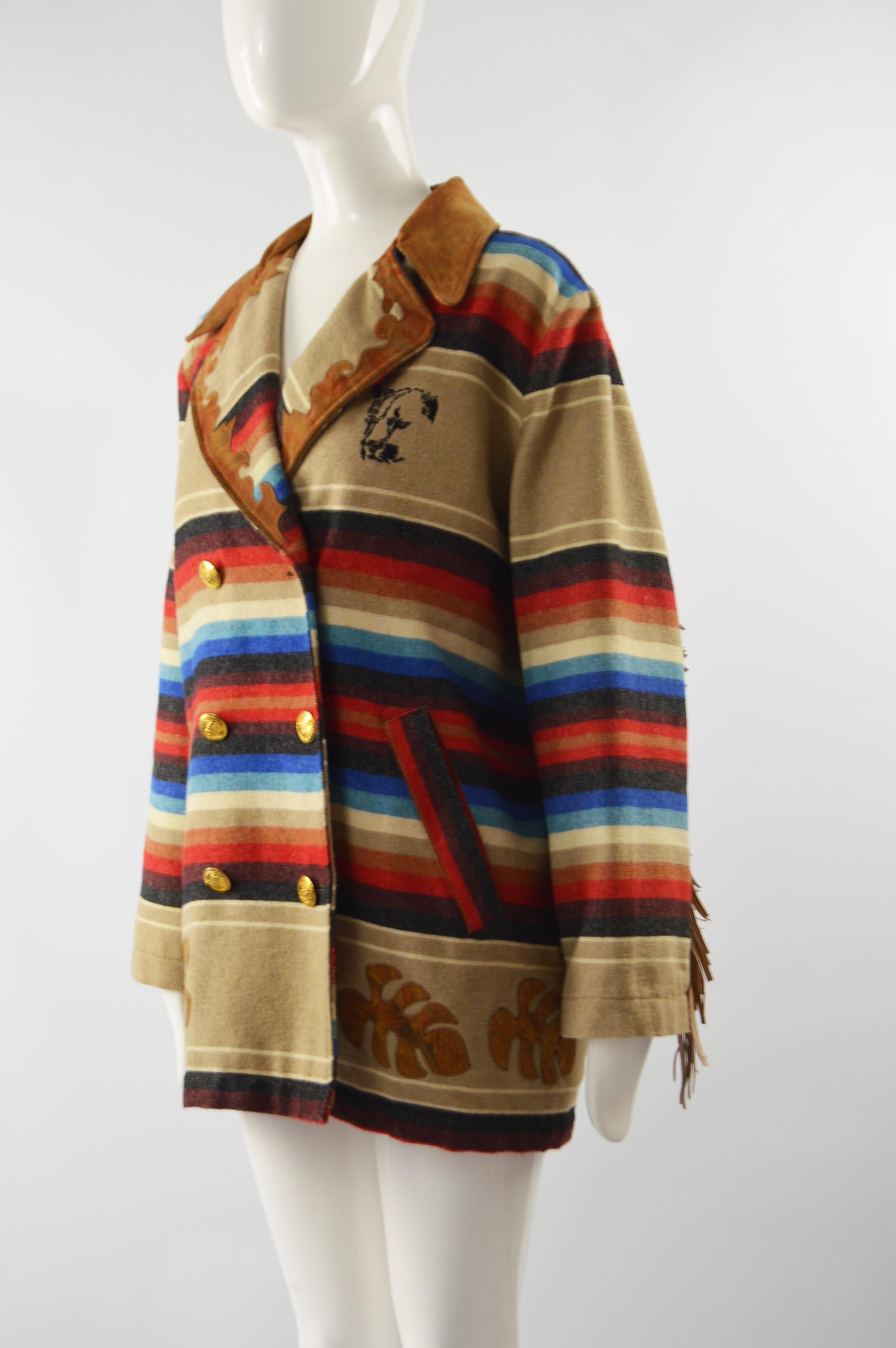 Kenzo Vintage Suede Fringed Blanket Coat In Good Condition In Doncaster, South Yorkshire