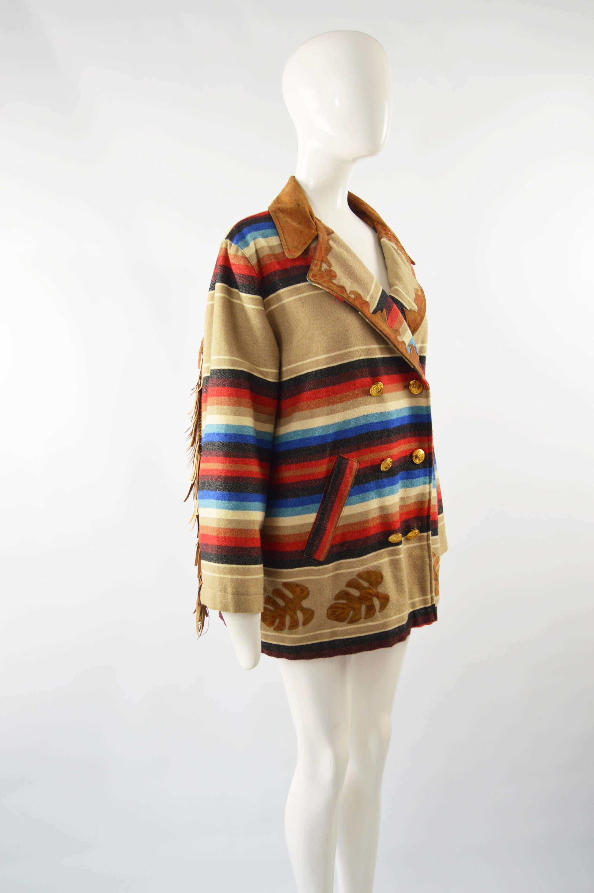 Women's Kenzo Vintage Suede Fringed Blanket Coat