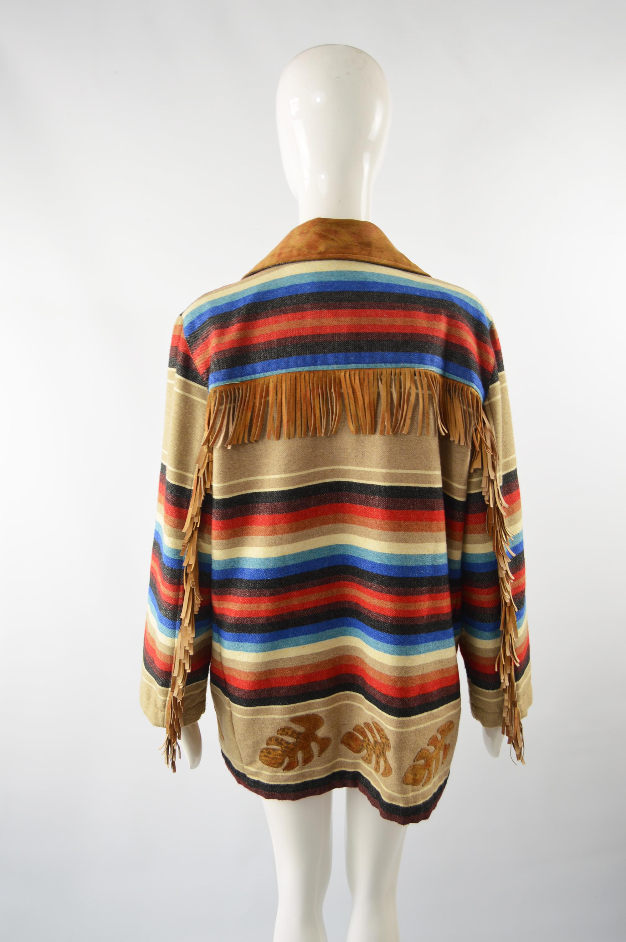 Kenzo Vintage Suede Fringed Blanket Coat 1