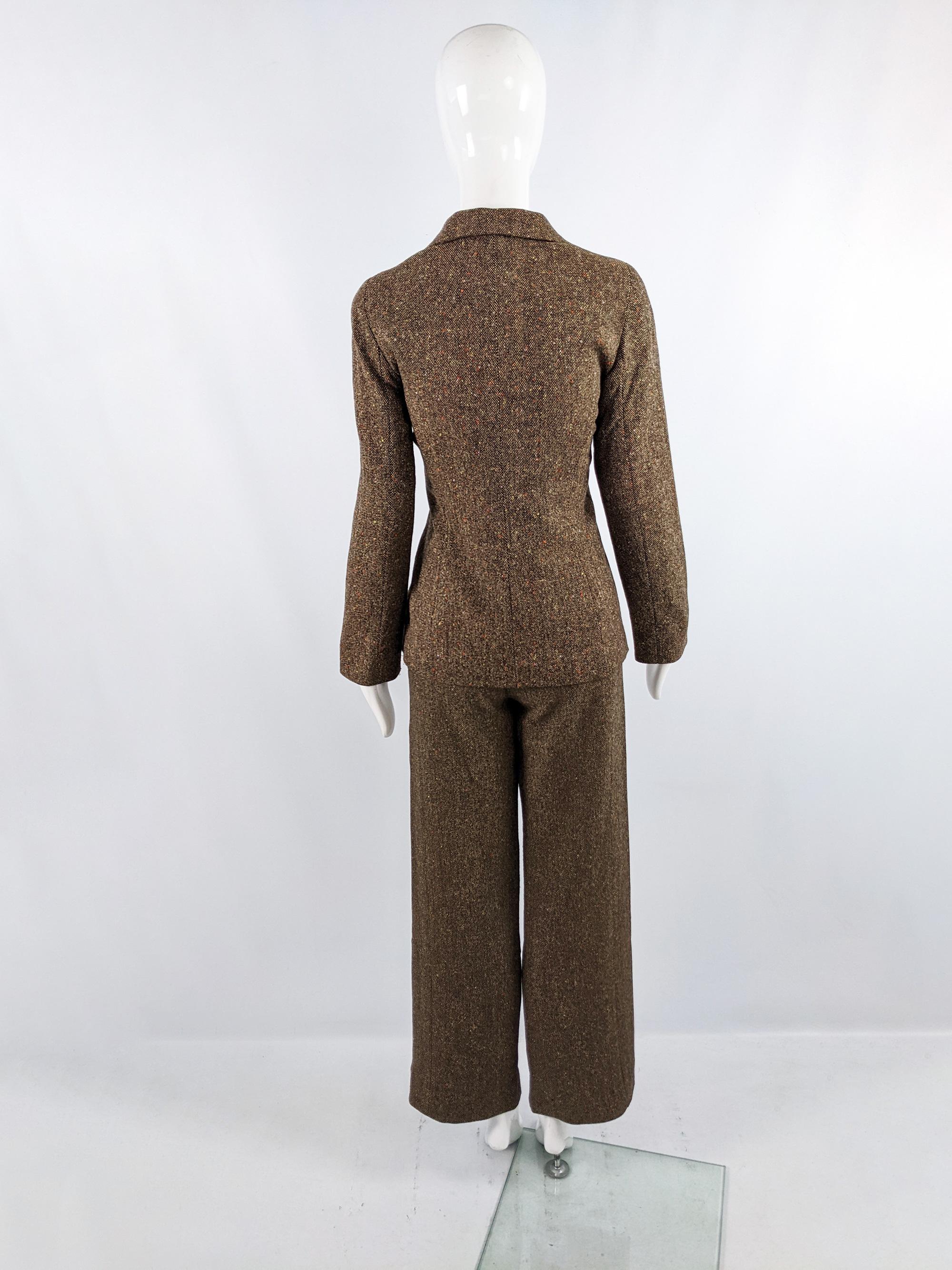 Kenzo Vintage Damen 1990er Jahre Brauner Tweed 2-teiliger Hosenanzug mit weitem Bein im Zustand „Hervorragend“ im Angebot in Doncaster, South Yorkshire