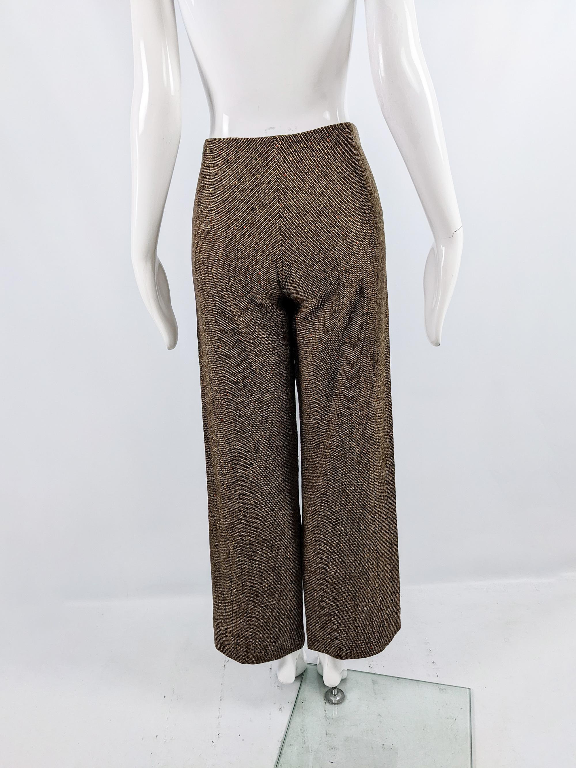 Kenzo Vintage Damen 1990er Jahre Brauner Tweed 2-teiliger Hosenanzug mit weitem Bein im Angebot 1