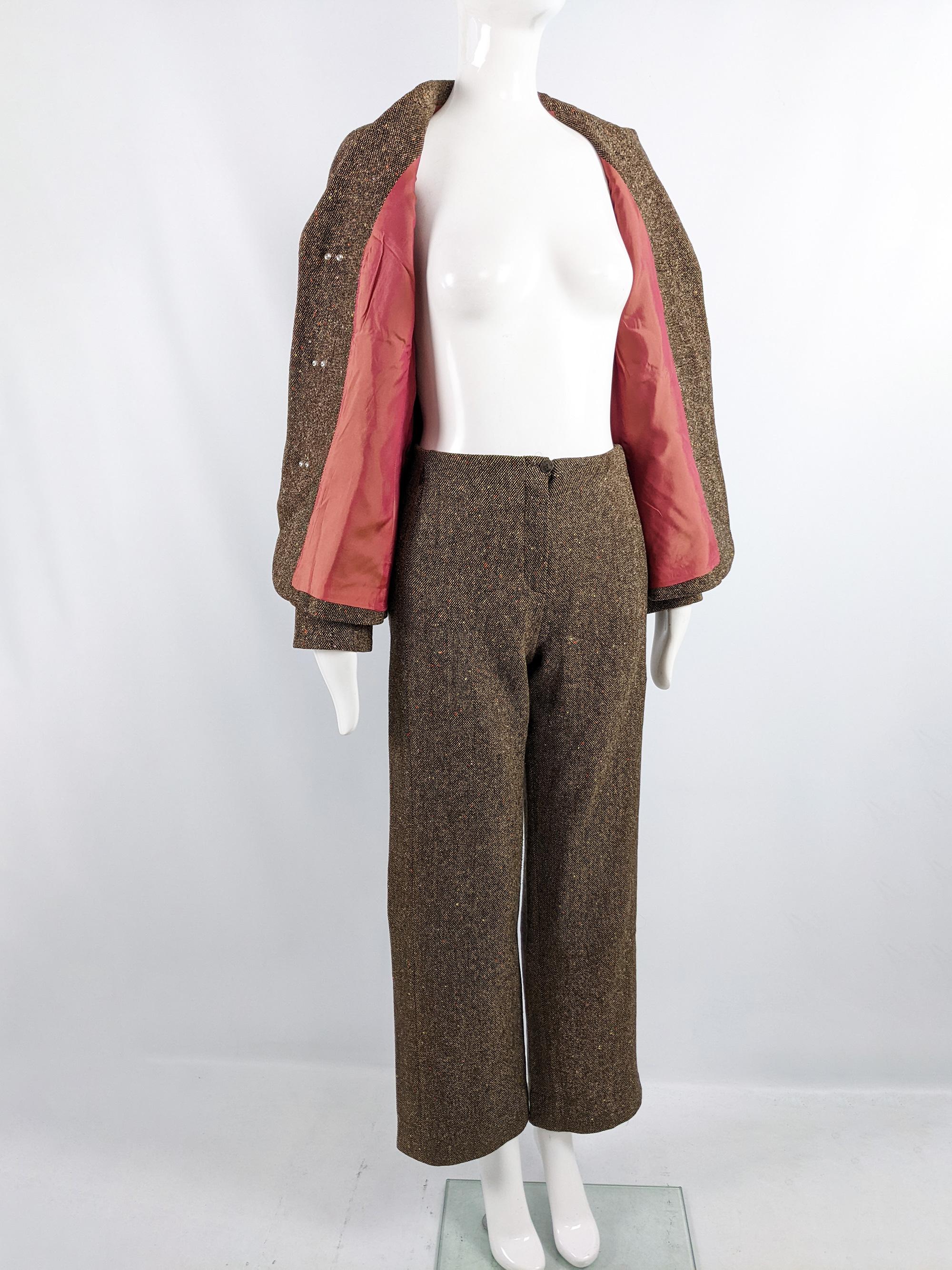 Kenzo Vintage Damen 1990er Jahre Brauner Tweed 2-teiliger Hosenanzug mit weitem Bein im Angebot 2