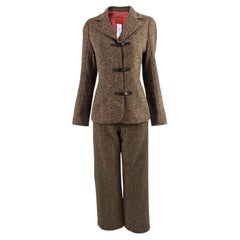 Kenzo Vintage Damen 1990er Jahre Brauner Tweed 2-teiliger Hosenanzug mit weitem Bein