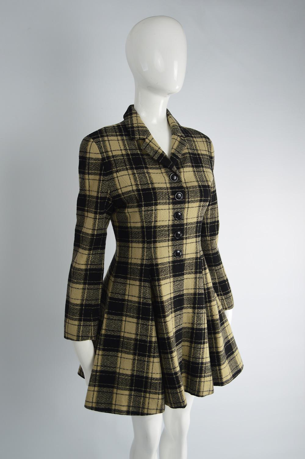 Kenzo Vintage Women's Checked Wool Tweed Flared Skirt Princess Coat, 1980s 2