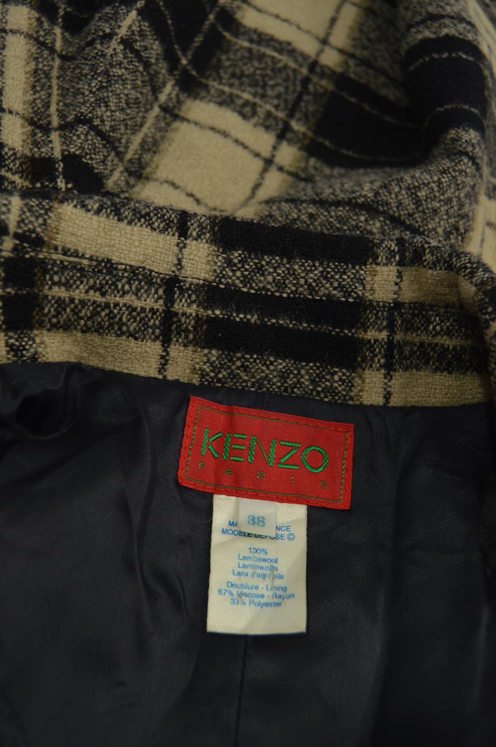 Kenzo Vintage Women's Checked Wool Tweed Flared Skirt Princess Coat, 1980s 4