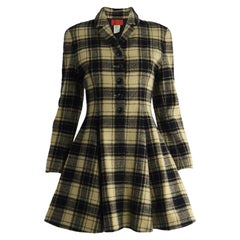 Kenzo Vintage Women's Checked Wool Tweed Flared Skirt Princess Coat, 1980s