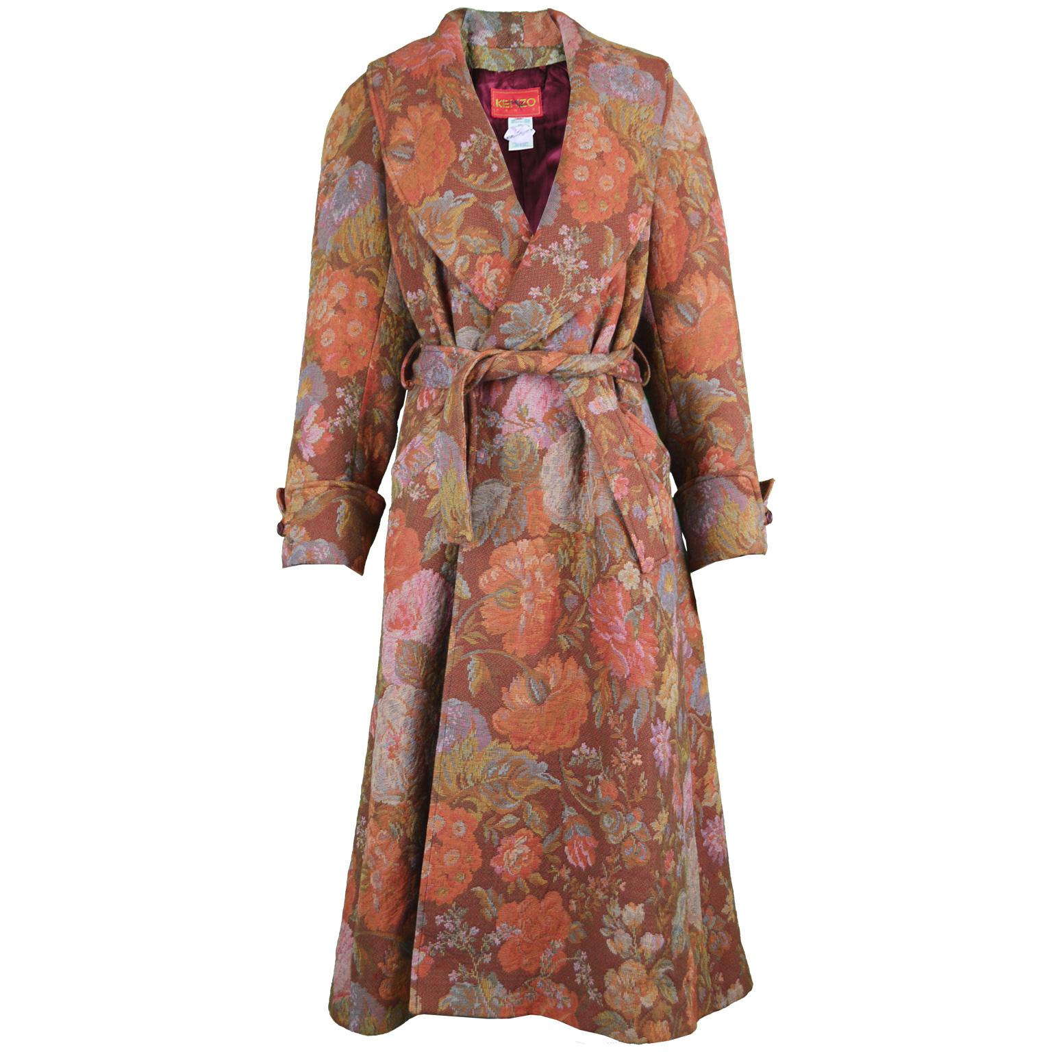 Kenzo Vintage Women's Floral Tapestry Brocade Belted Maxi Coat, 1990s