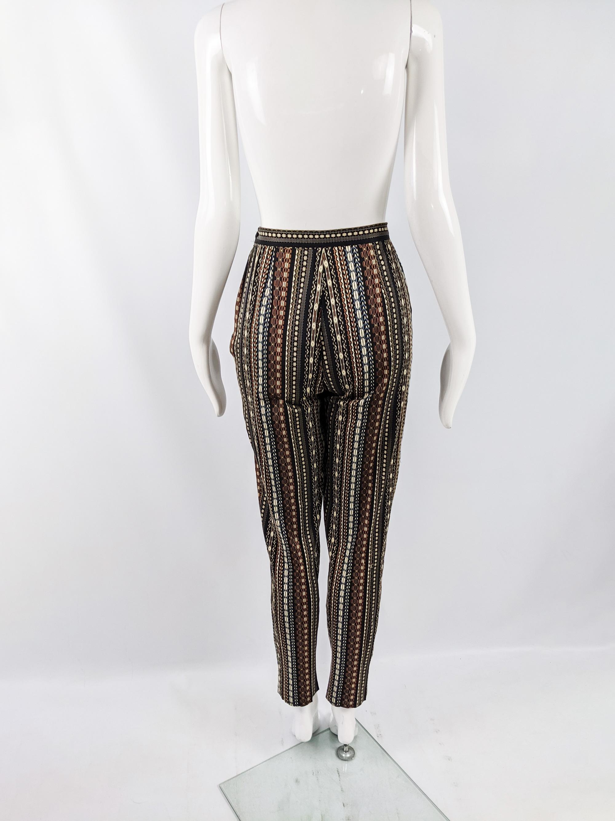 Black Kenzo Vintage Womens Woven Tapestry Cigarette Trousers Pants, 1990s For Sale