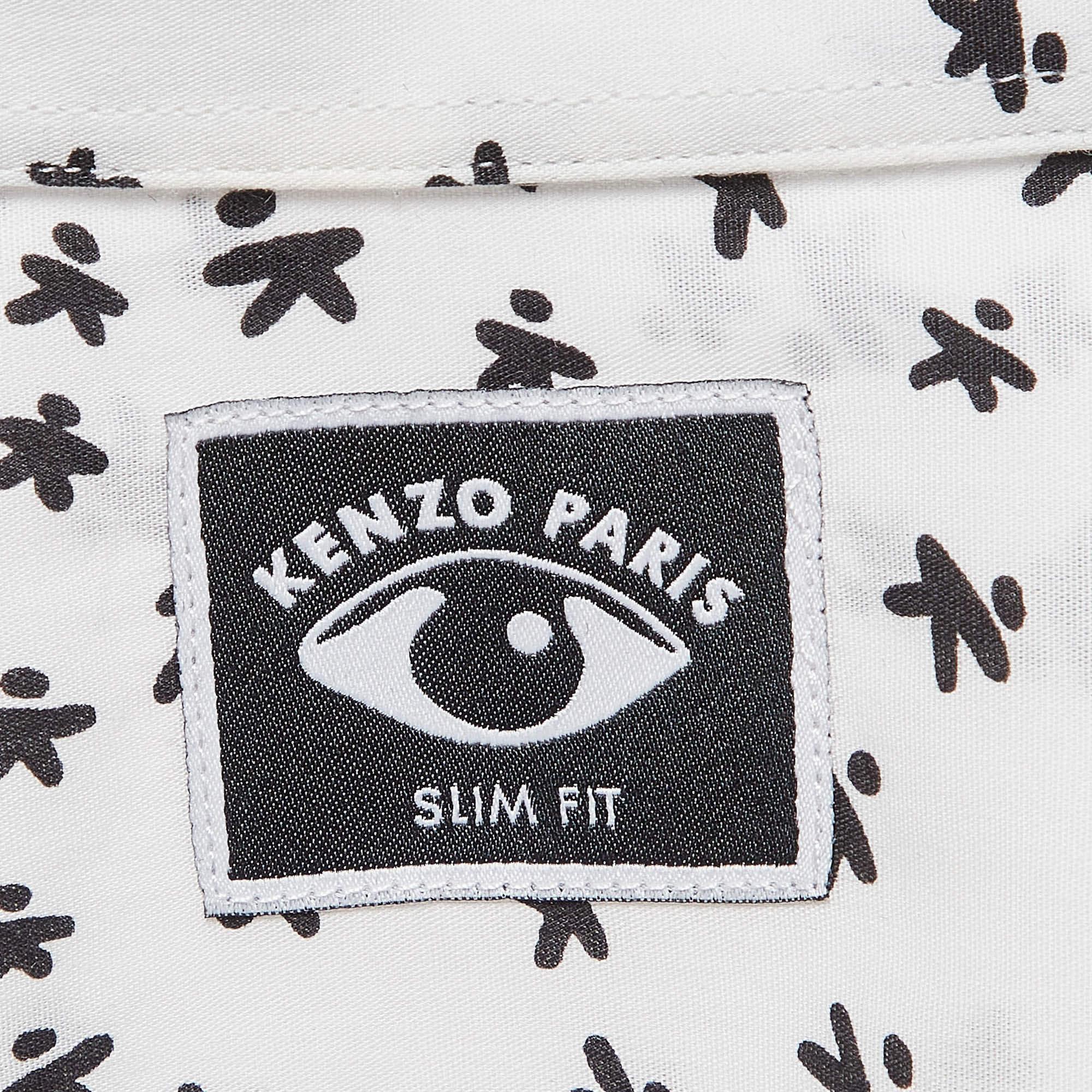 Kenzo White All-Over Print Cotton Shirt L In Excellent Condition For Sale In Dubai, Al Qouz 2
