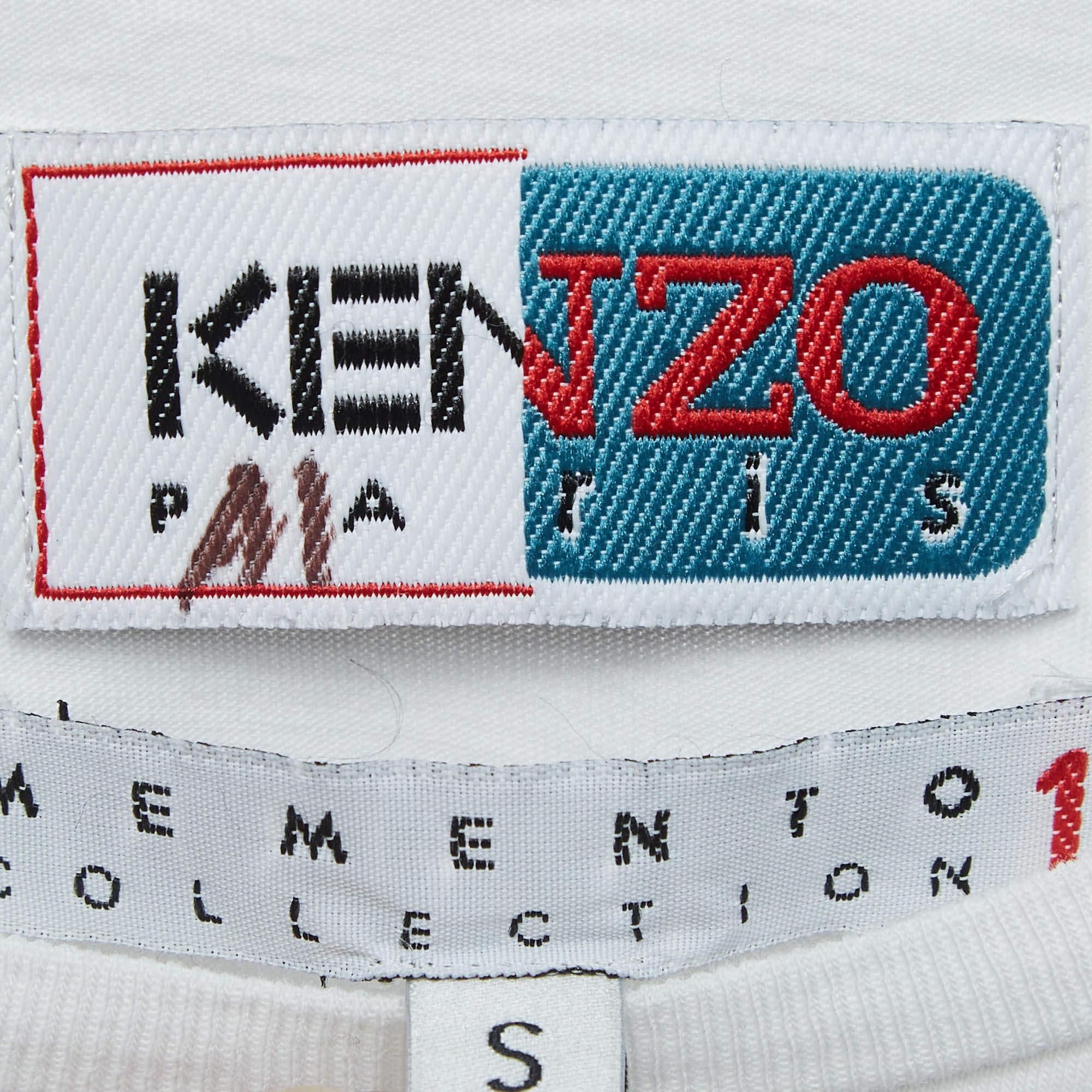 Kenzo Camiseta blanca de punto de algodón con estampado de animales S en Bueno estado para la venta en Dubai, Al Qouz 2