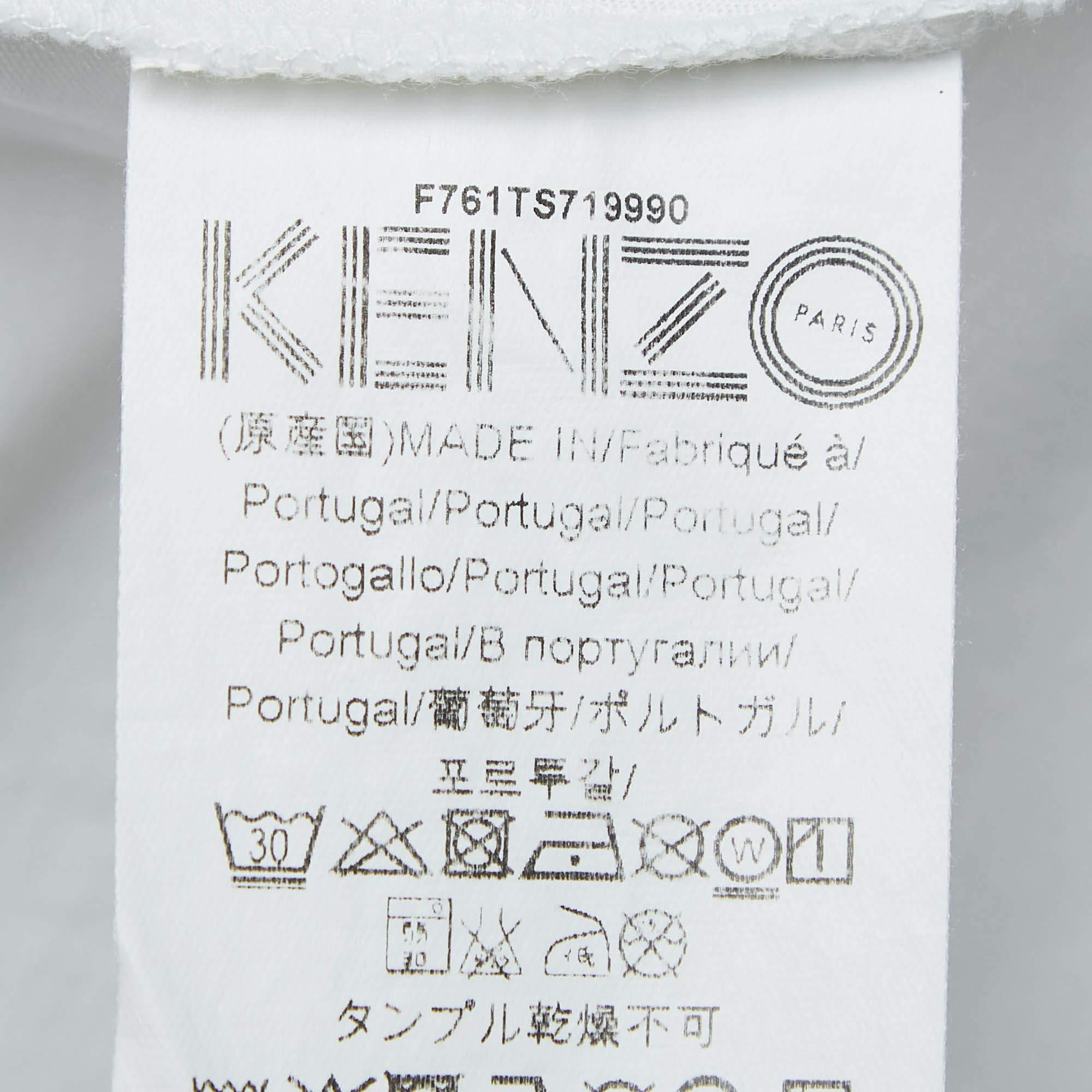 De las mujeres Kenzo Camiseta blanca de punto de algodón con estampado de animales S en venta