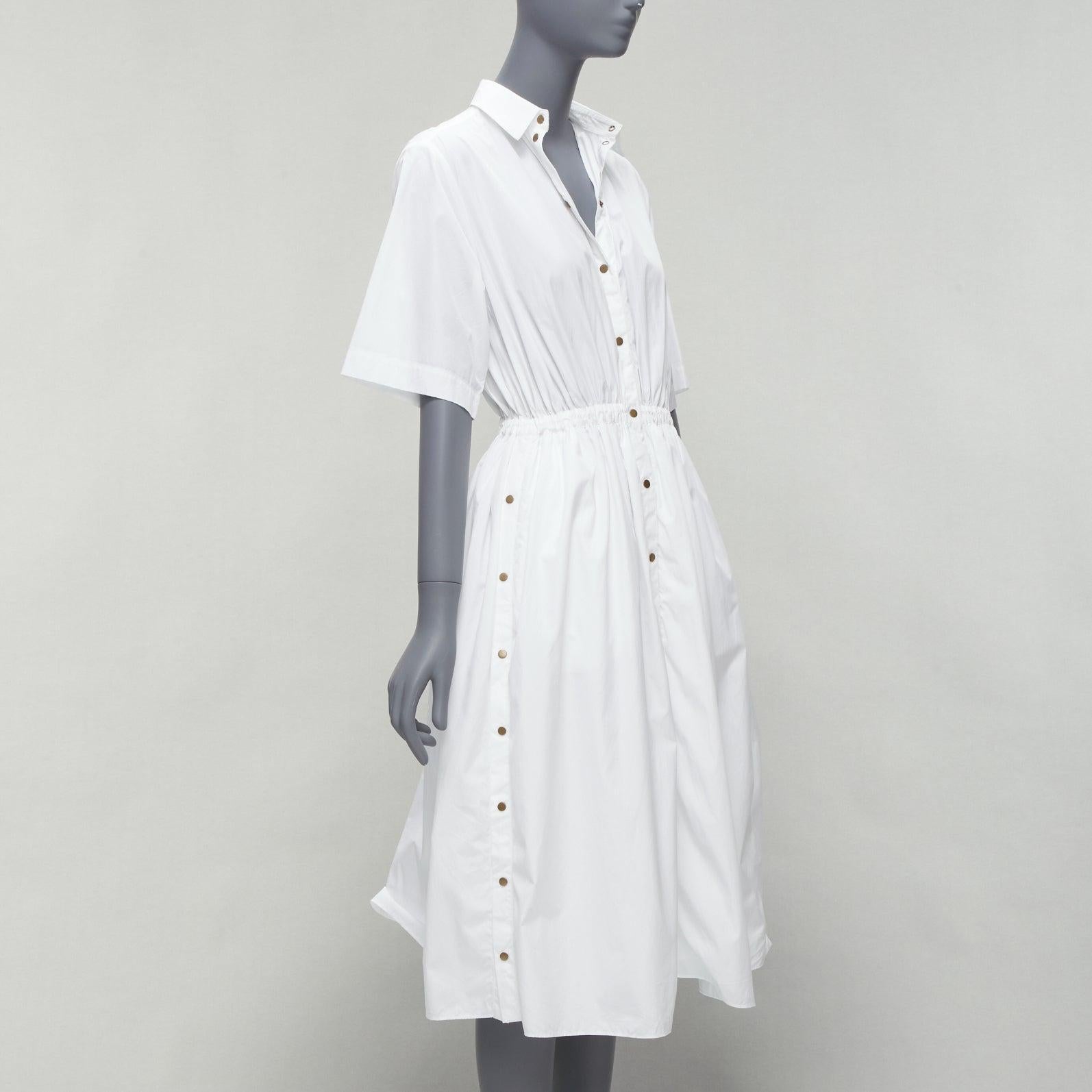 Gray KENZO white cotton bronze snap button down midi dress FR34 XS For Sale