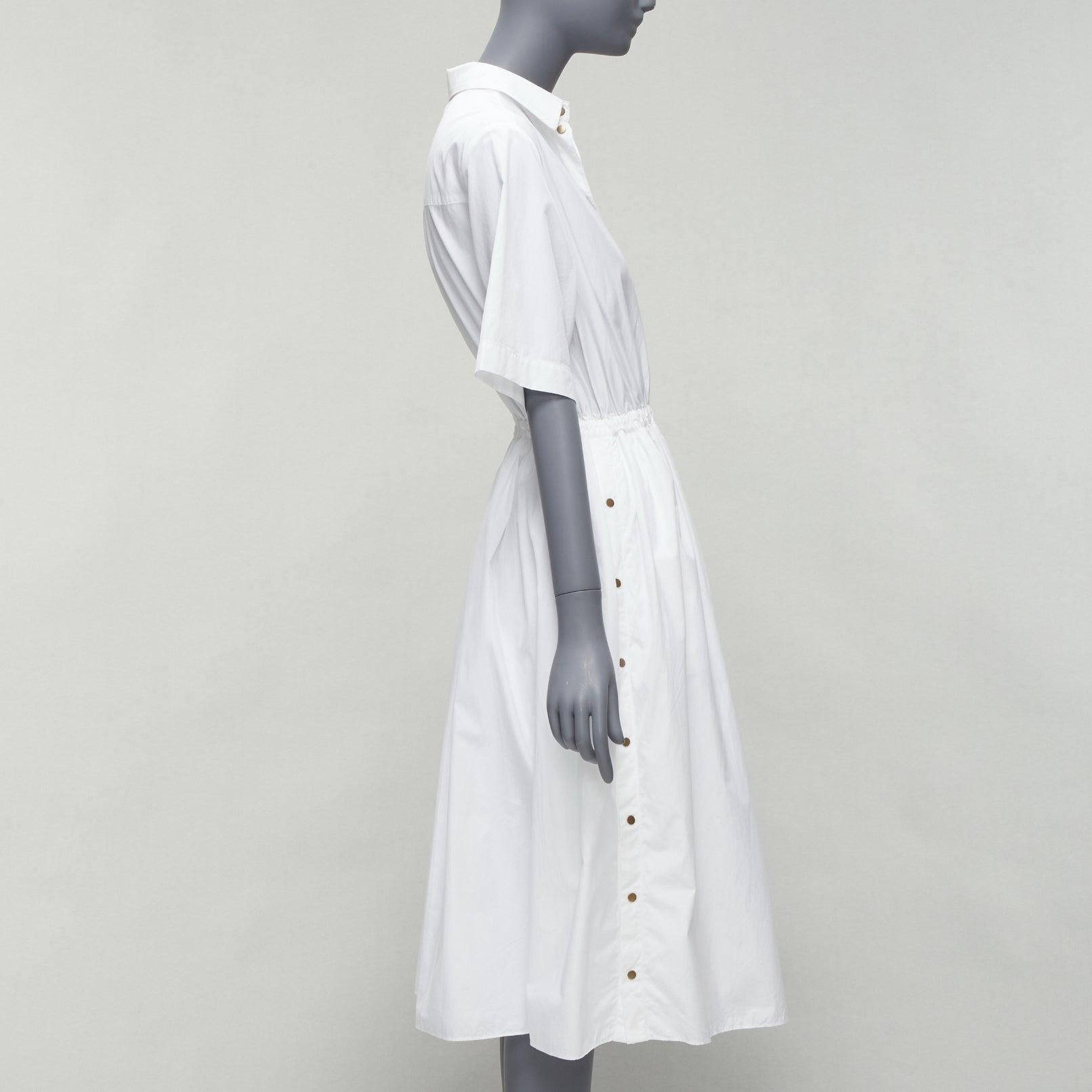 KENZO white cotton bronze snap button down midi dress FR34 XS In Good Condition For Sale In Hong Kong, NT