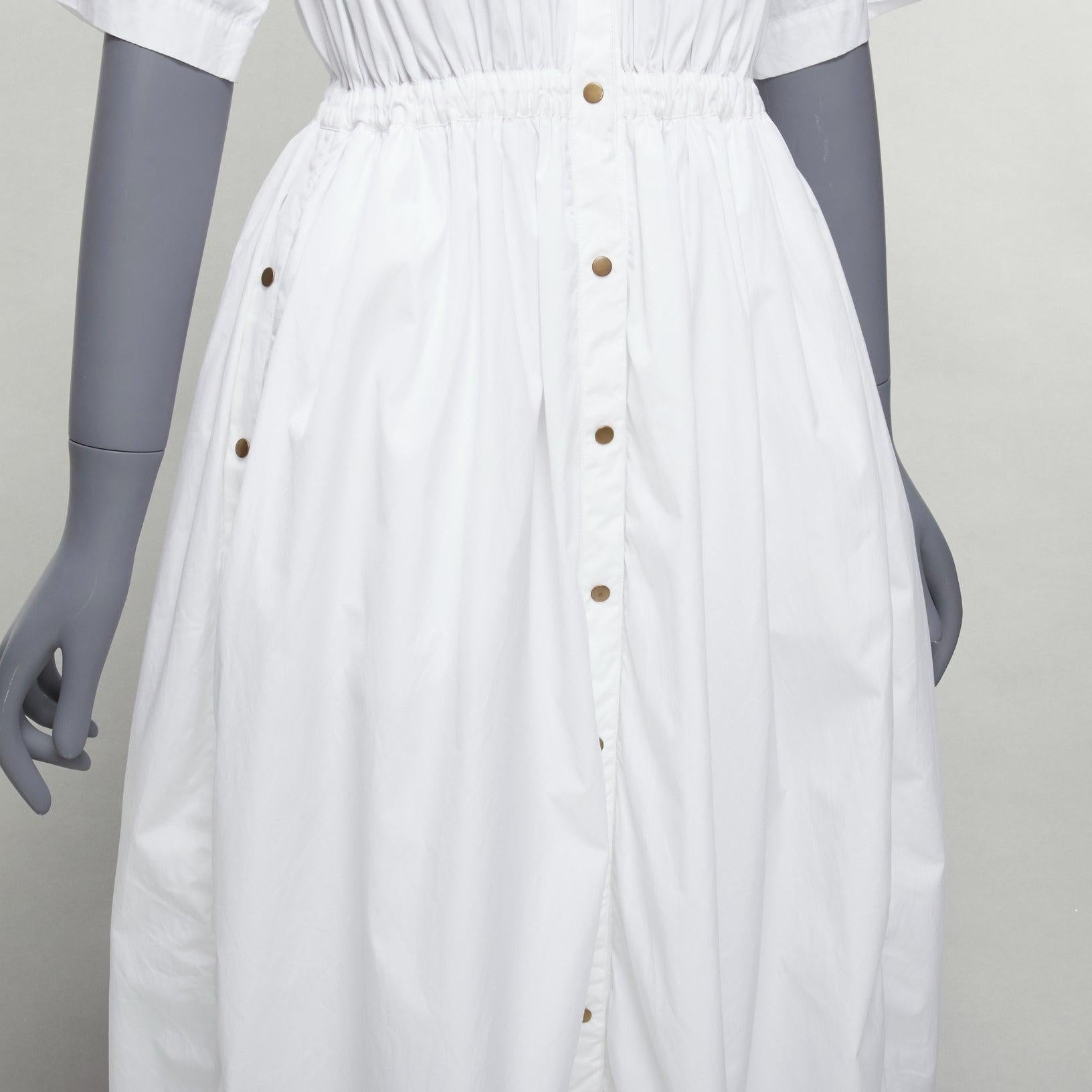 KENZO white cotton bronze snap button down midi dress FR34 XS For Sale 2
