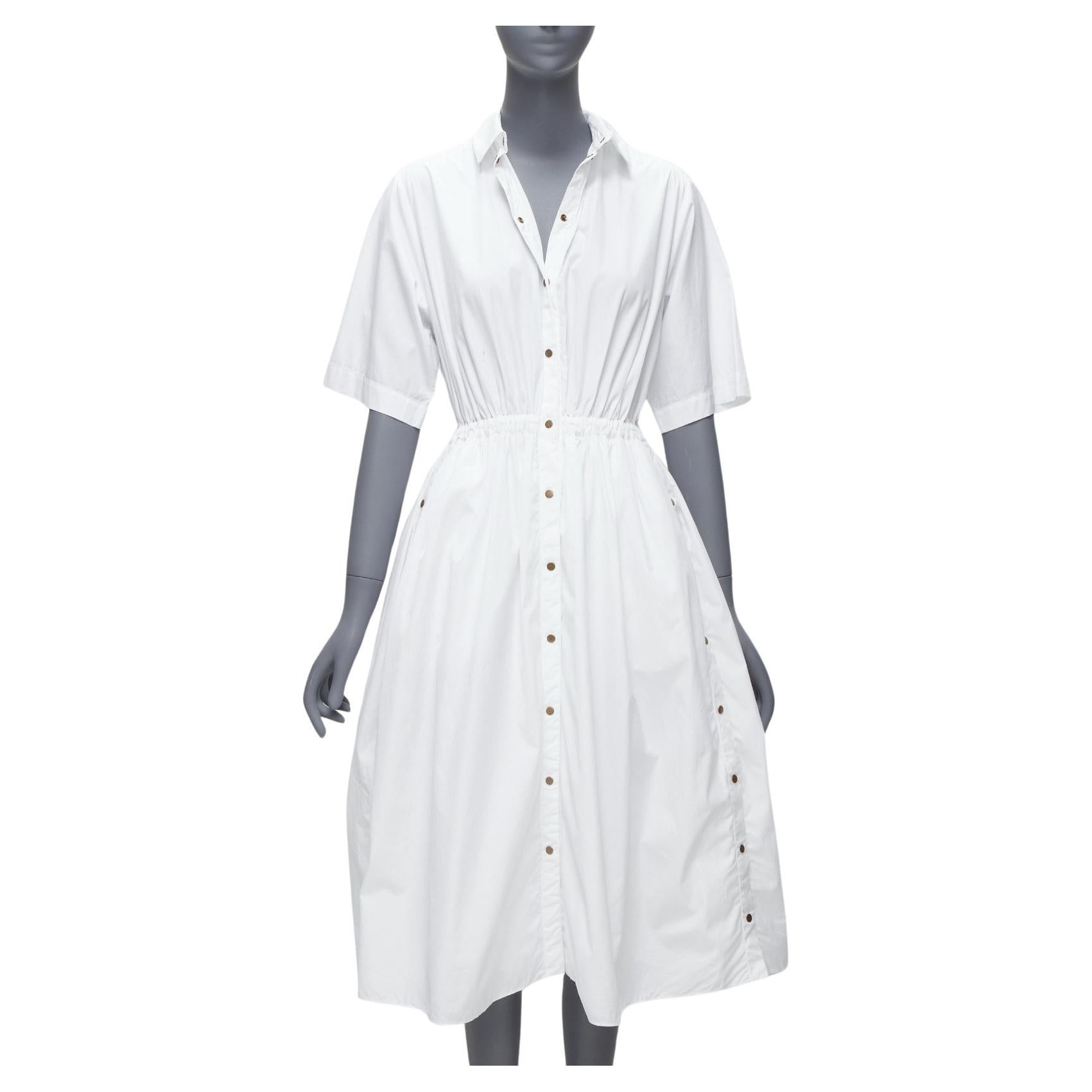 KENZO white cotton bronze snap button down midi dress FR34 XS For Sale