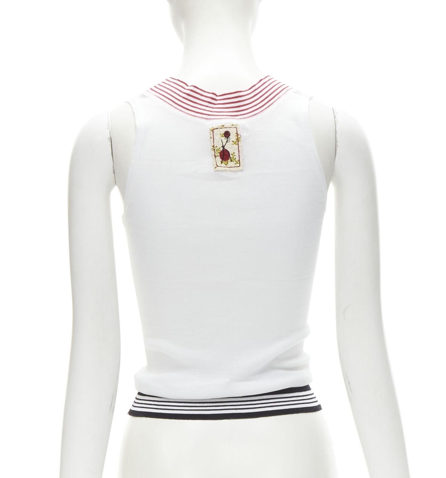 Women's KENZO white cotton K logo rose badge nautical ribbed vest top M For Sale