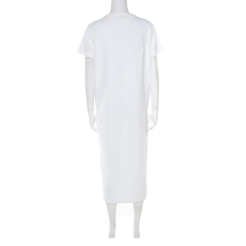 Gray Kenzo White Cotton Signature Print Midi Dress M