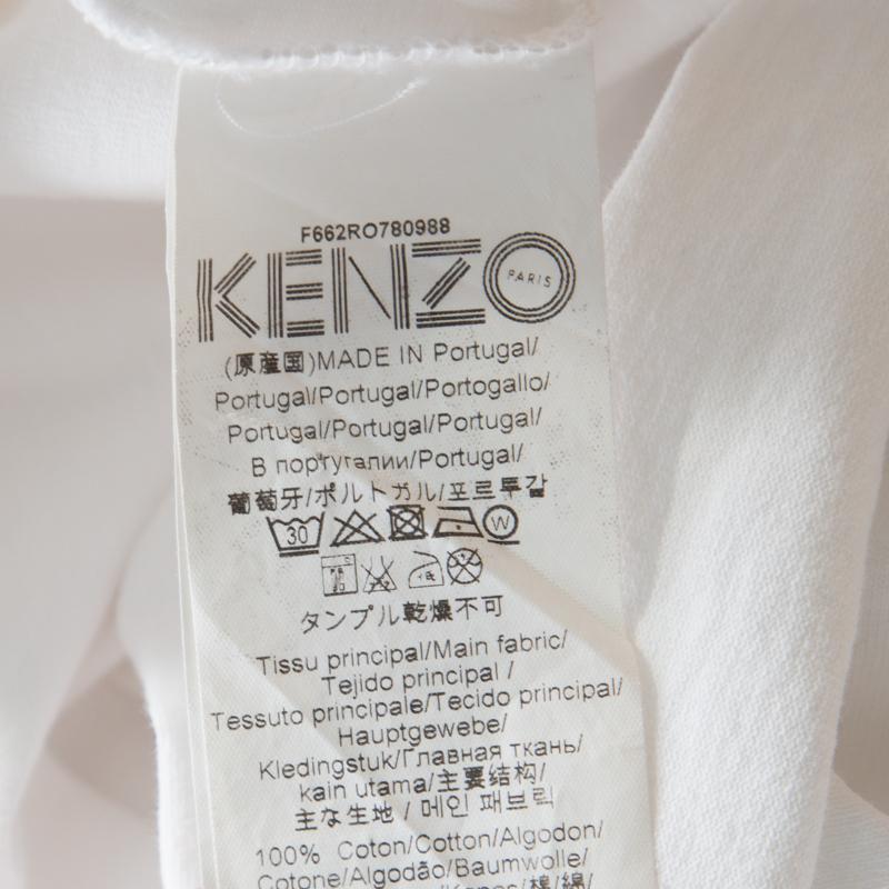 Women's Kenzo White Cotton Signature Print Midi Dress M