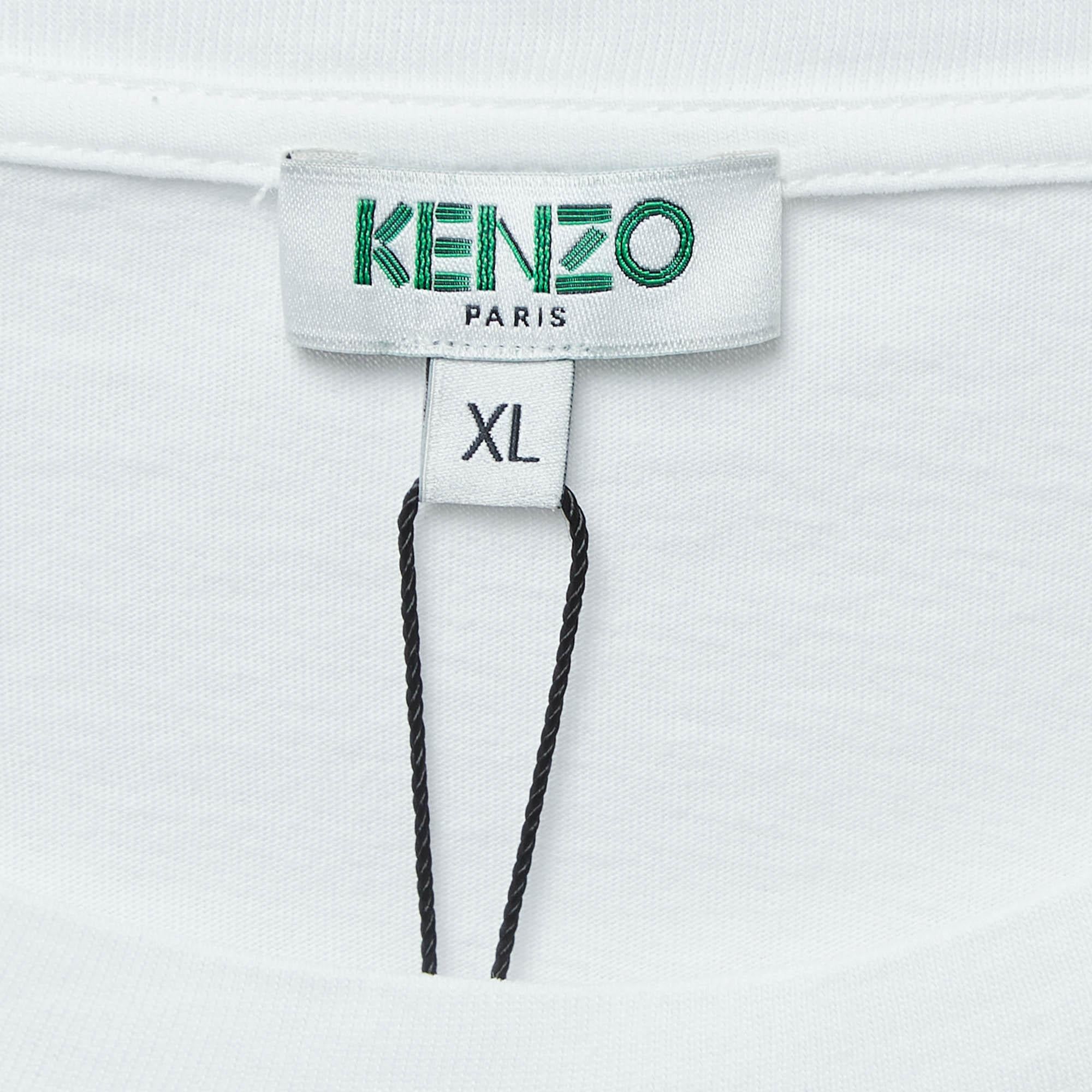 Kenzo White Eye Print Cotton Knit Crew Neck T-Shirt XL In Fair Condition For Sale In Dubai, Al Qouz 2