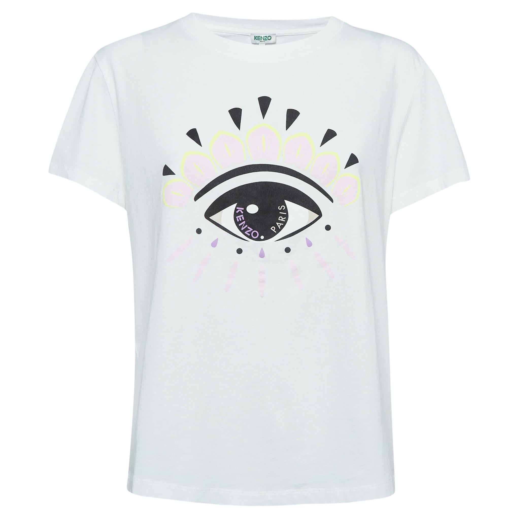 Kenzo White Eye Print Cotton Knit Crew Neck T-Shirt XL For Sale
