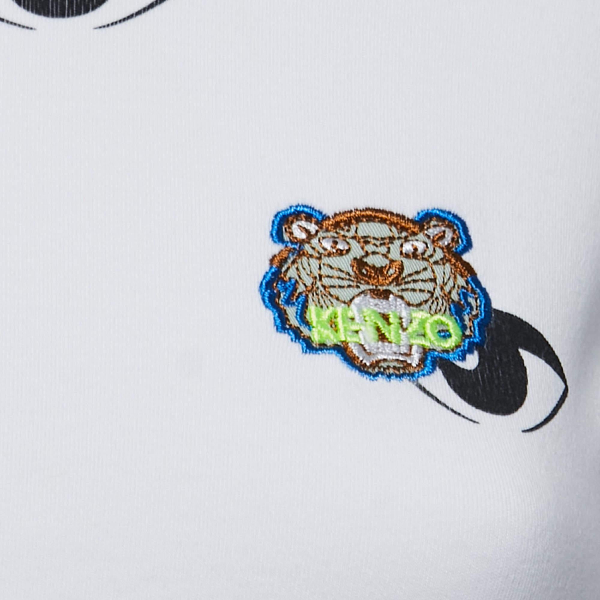 Gray Kenzo White Eye Print Cotton Long Sleeve T-Shirt M For Sale