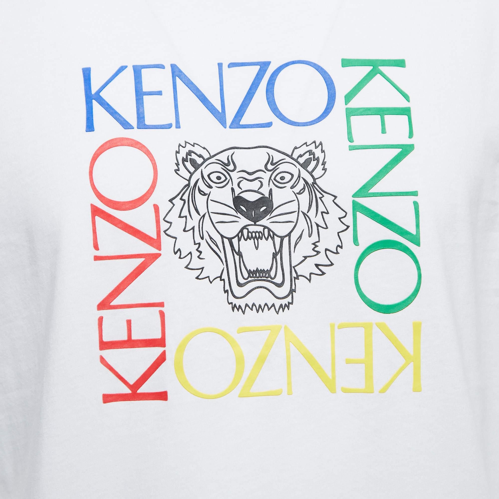Grigio Kenzo White Logo Print Cotton Crew Neck Half Sleeve T-Shirt L. in vendita