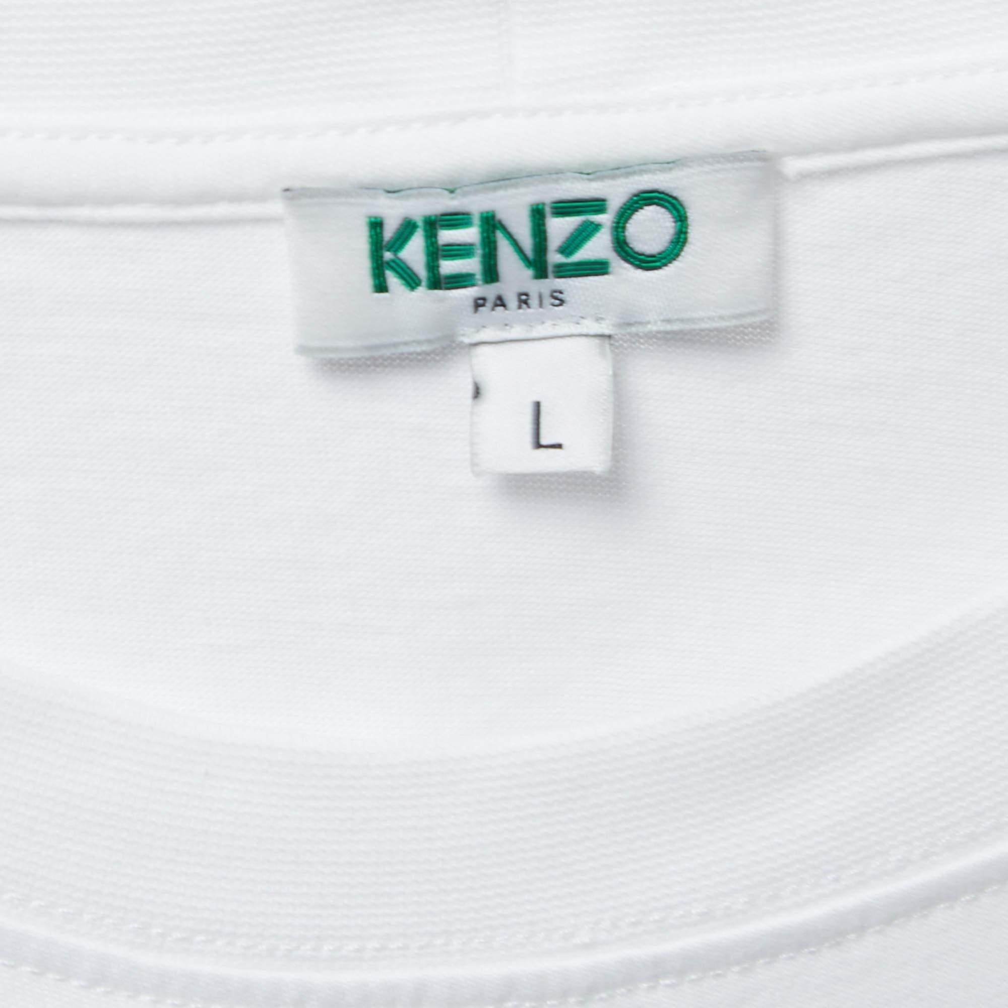 Kenzo White Logo Print Cotton Crew Neck Half Sleeve T-Shirt L. In condizioni ottime in vendita a Dubai, Al Qouz 2