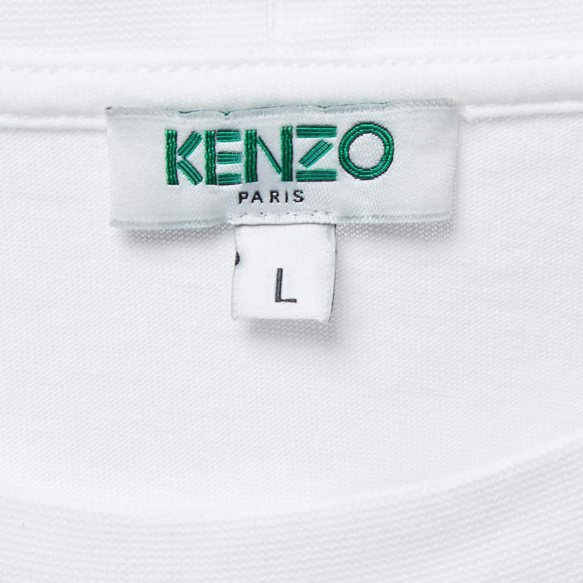 Uomo Kenzo White Logo Print Cotton Crew Neck Half Sleeve T-Shirt L. in vendita