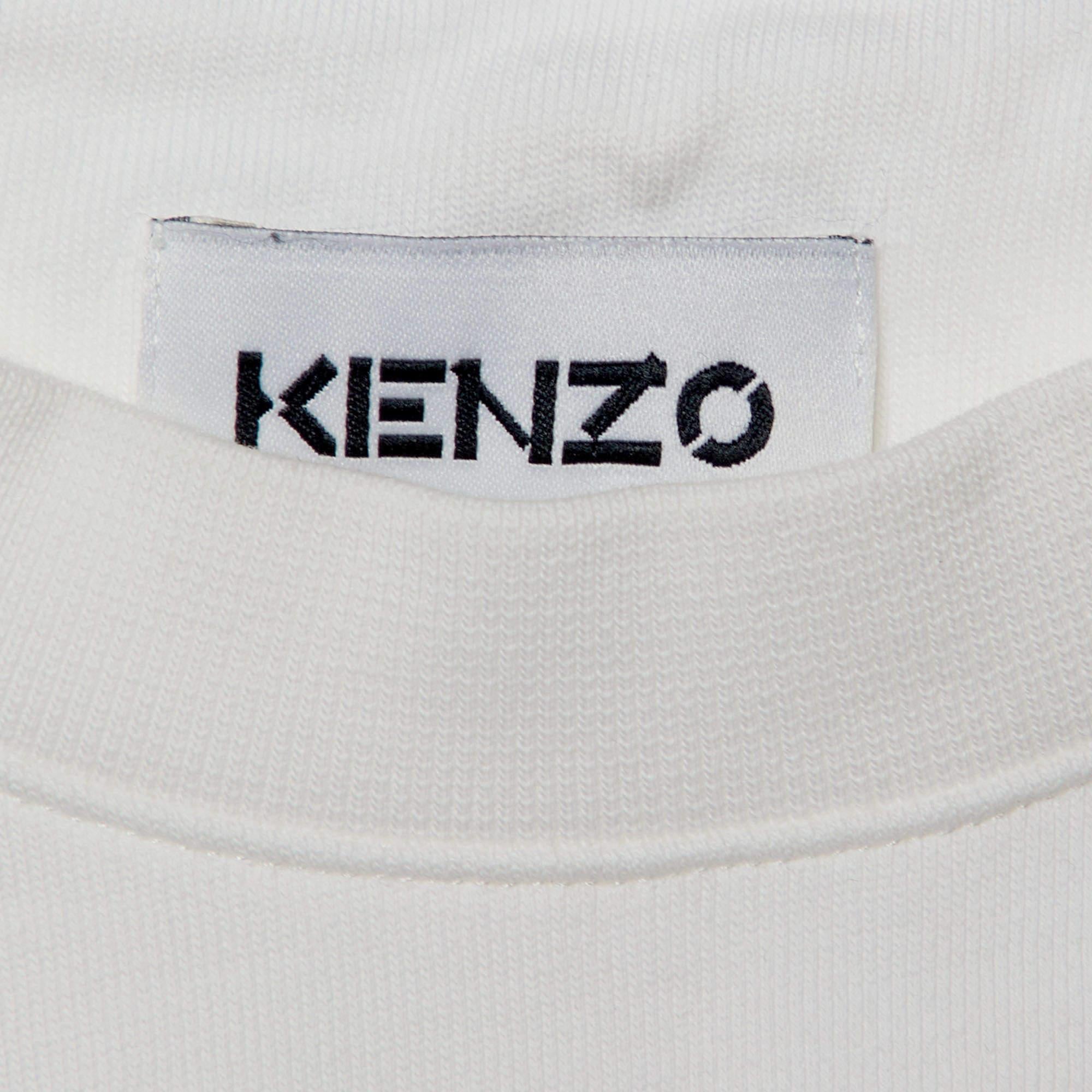 Kenzo White Logo Print Cotton Oversized T-Shirt M In Good Condition For Sale In Dubai, Al Qouz 2