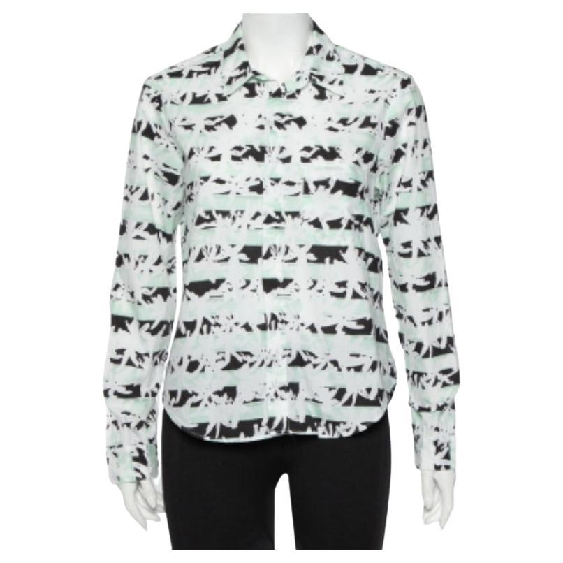 Kenzo Camisa blanca de algodón con estampado de palmeras y botones M