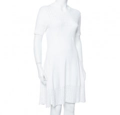 Kenzo White Perforated Knit Fit & Flare Dress L