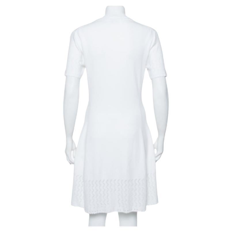 Gray Kenzo White Perforated Knit Fit & Flare Dress L For Sale
