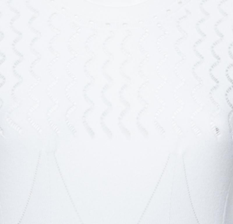 Kenzo White Perforated Knit Fit & Flare Dress L In Good Condition For Sale In Dubai, Al Qouz 2