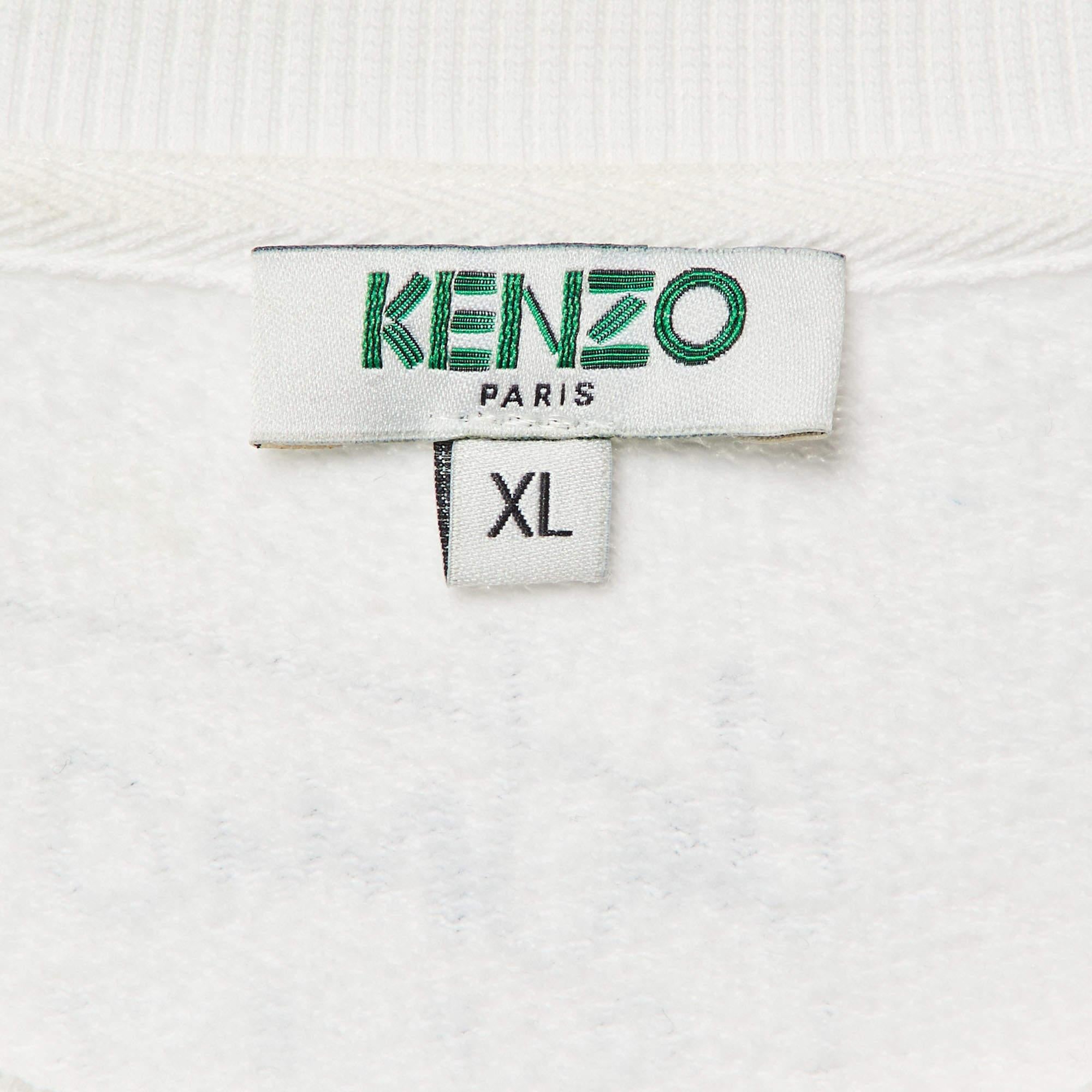 Kenzo White Photo Collage Print Cotton Crew Neck Sweatshirt XL In Fair Condition For Sale In Dubai, Al Qouz 2