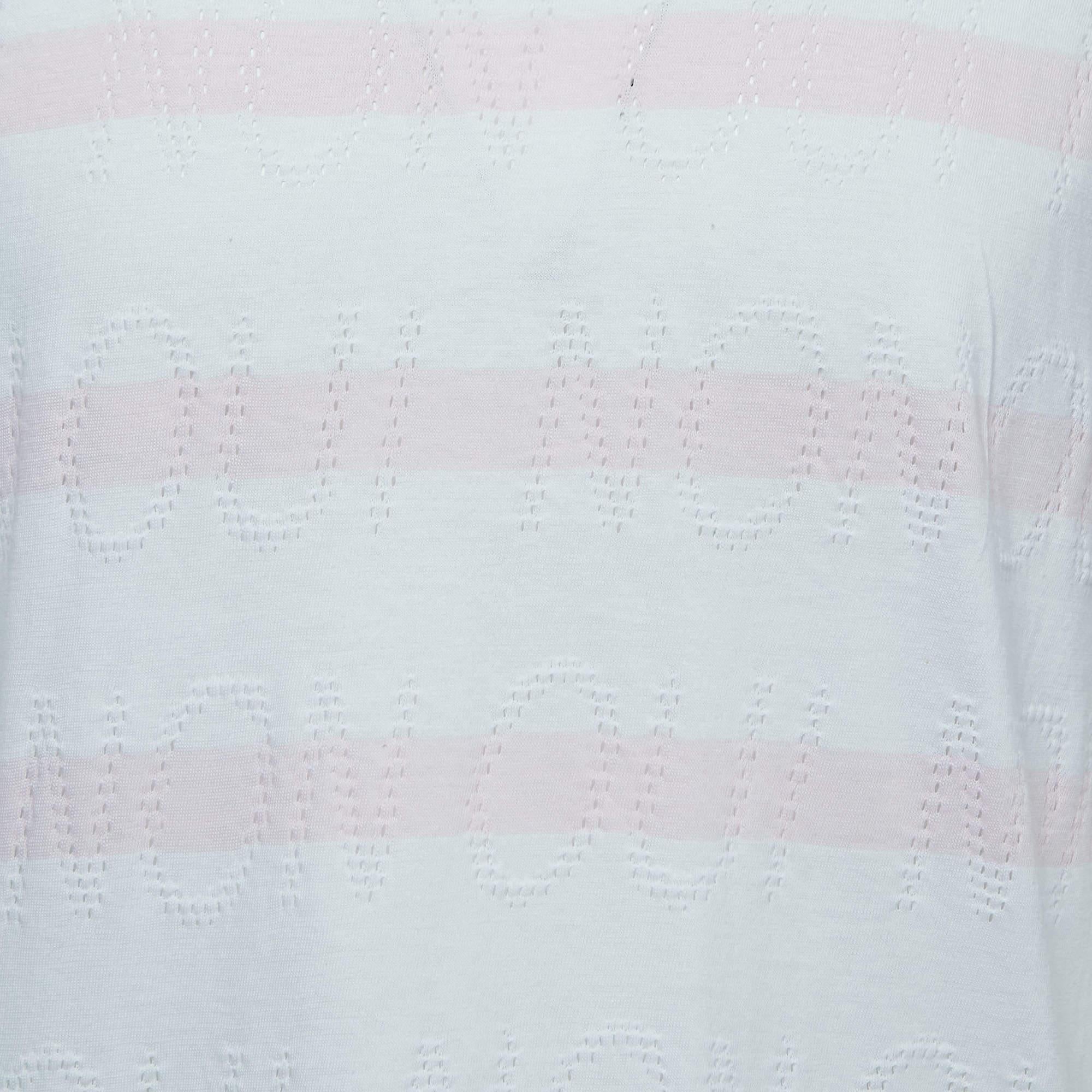 Kenzo Weiß/Pink Gemustertes T-Shirt mit Rundhalsausschnitt und halben Ärmeln aus Baumwolle M (Grau) im Angebot