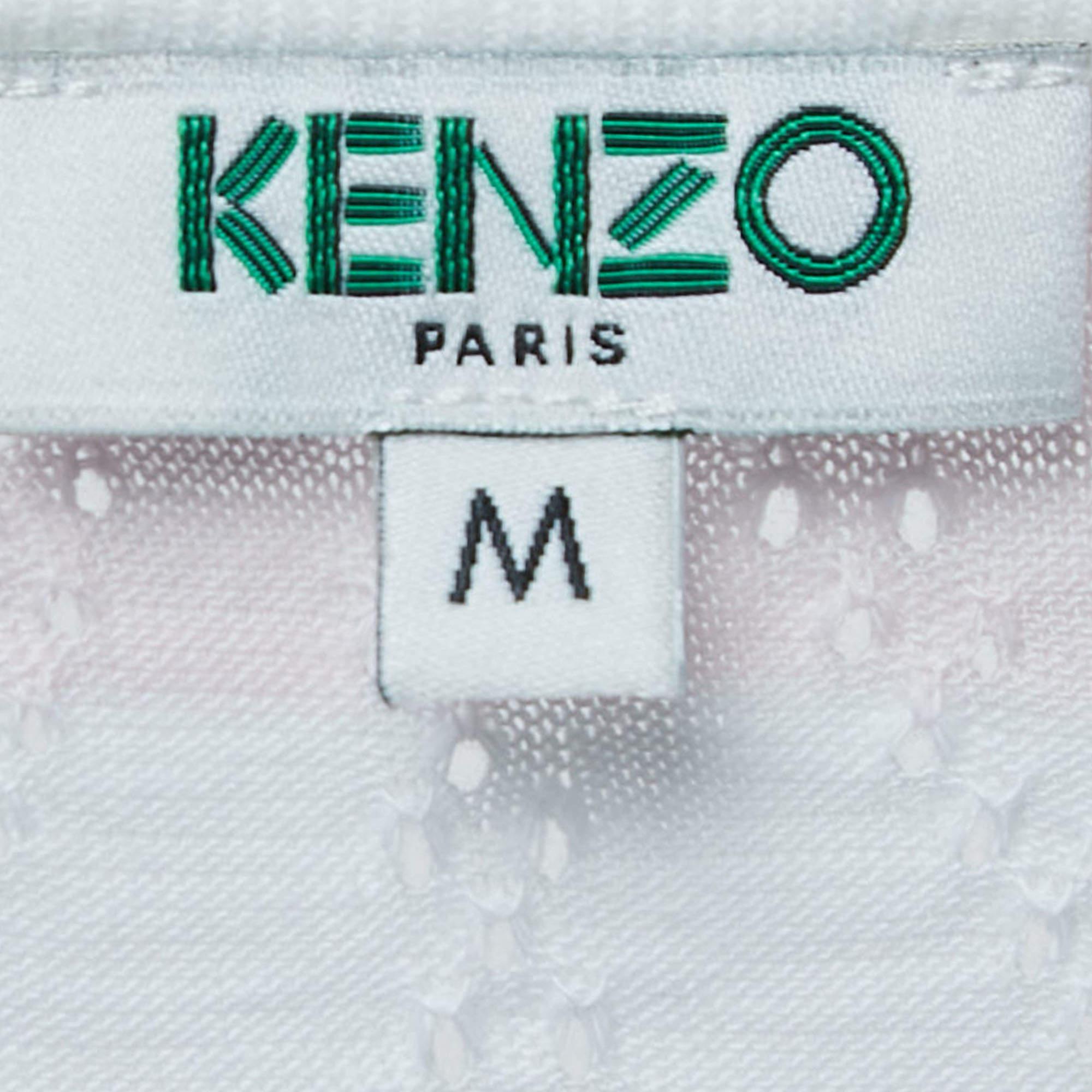 Kenzo Weiß/Pink Gemustertes T-Shirt mit Rundhalsausschnitt und halben Ärmeln aus Baumwolle M im Zustand „Gut“ im Angebot in Dubai, Al Qouz 2