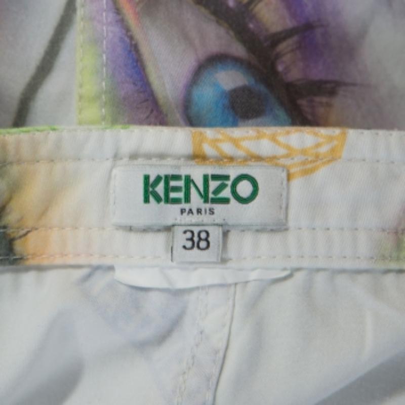 Kenzo Weißer bedruckter Visage-Rock aus Baumwolle mit Knopfleiste M im Zustand „Gut“ im Angebot in Dubai, Al Qouz 2