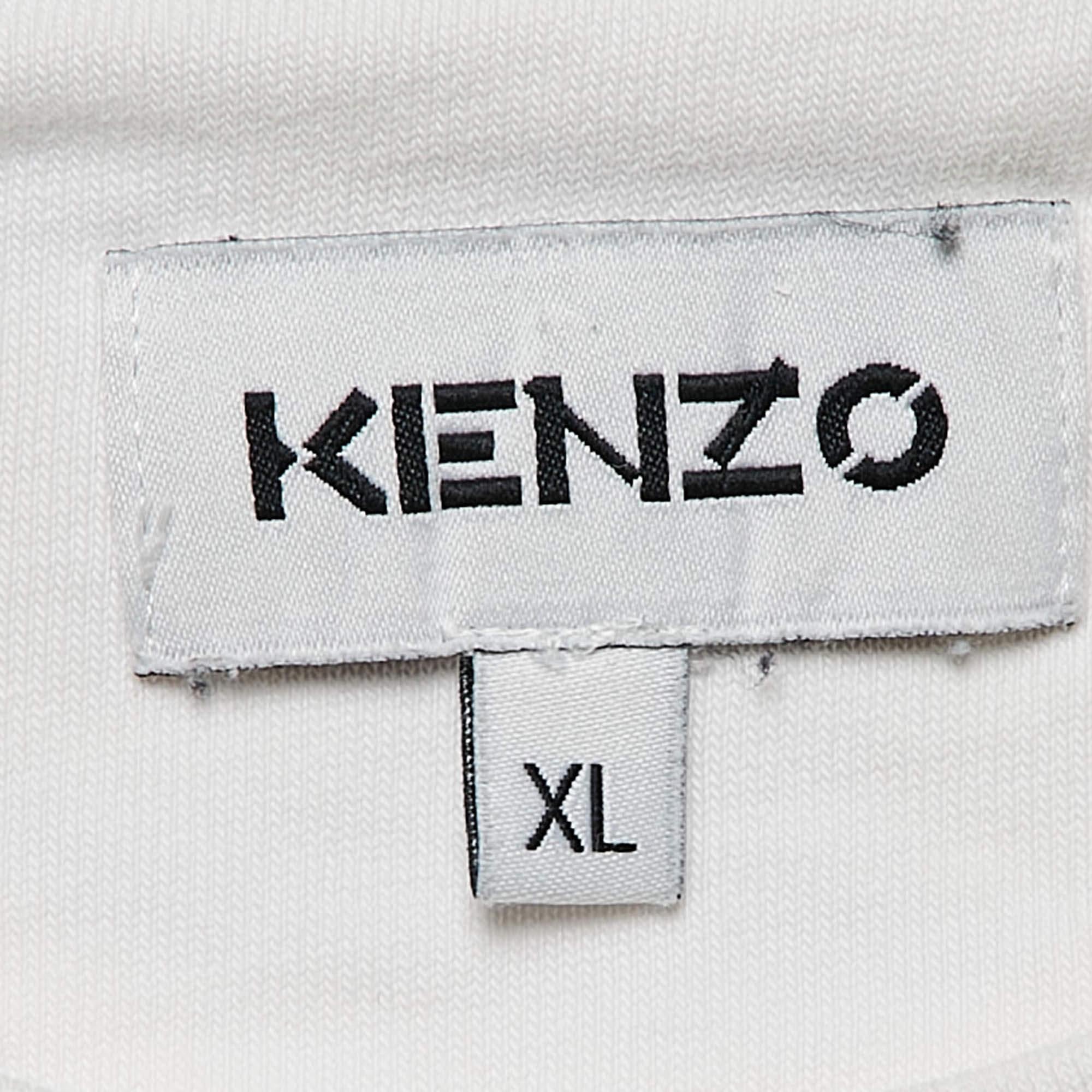 Kenzo White Tiger Print Cotton Knit T-Shirt XL In Good Condition For Sale In Dubai, Al Qouz 2