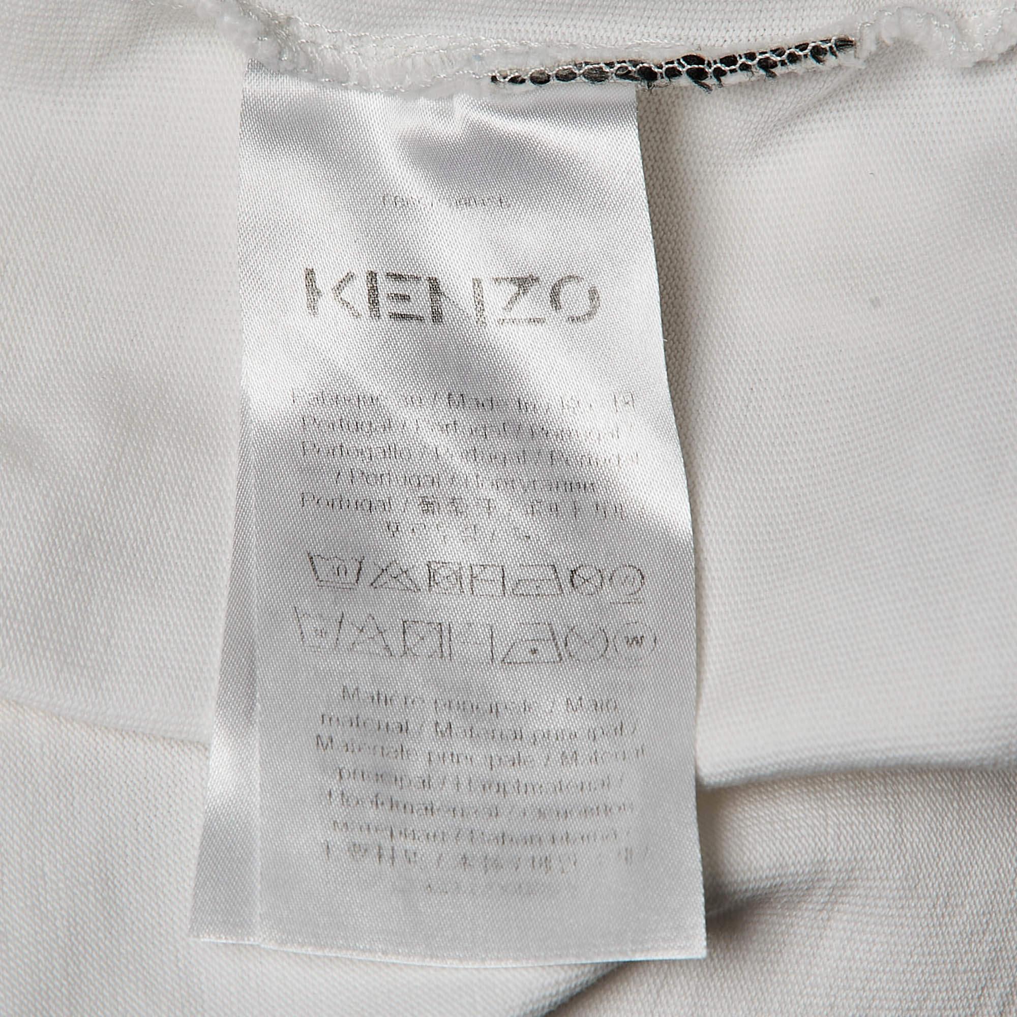 Men's Kenzo White Tiger Print Cotton Knit T-Shirt XL For Sale