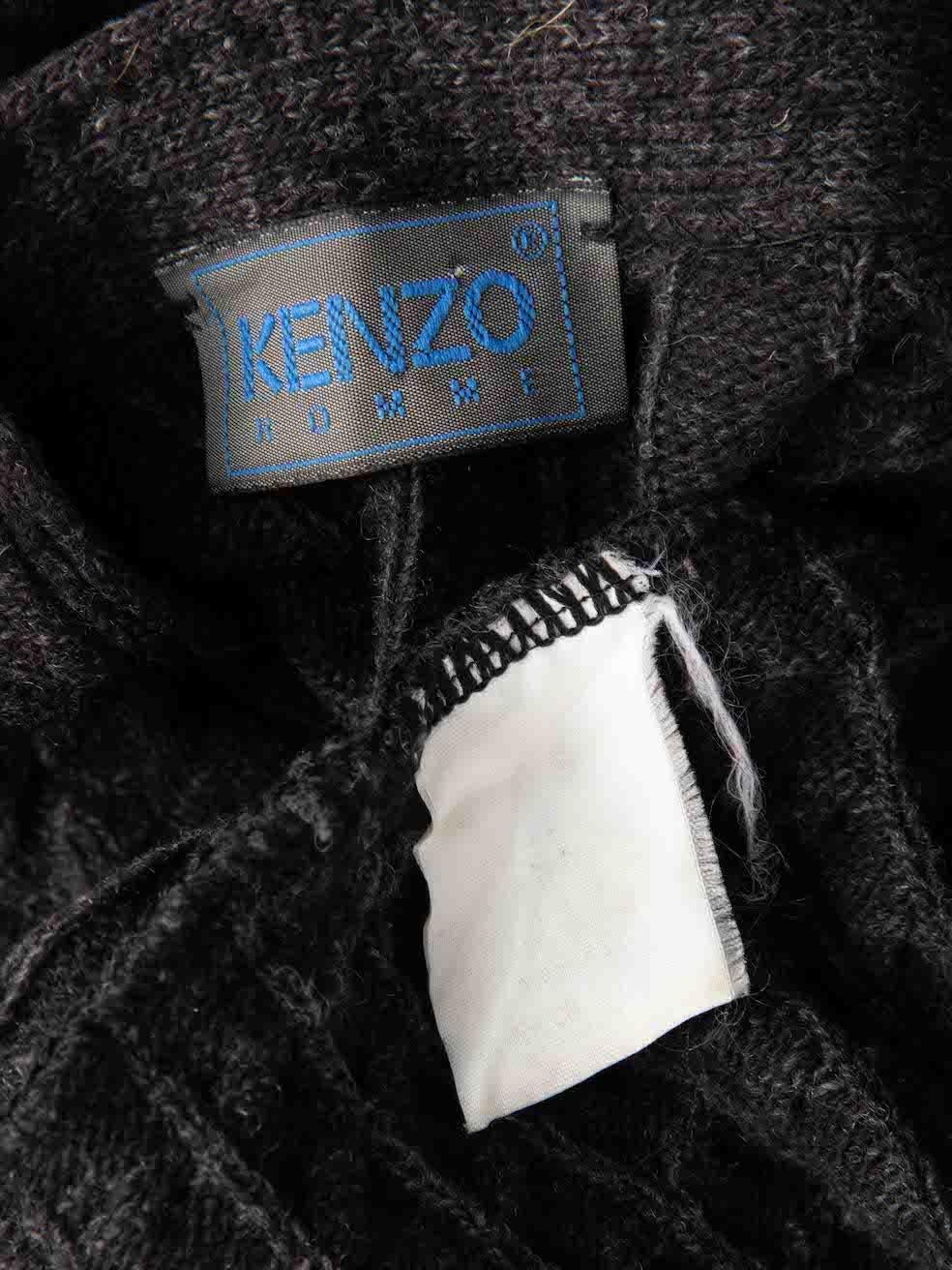 Kenzo Women's Charcoal Wool Cable Knit Cardigan For Sale 2
