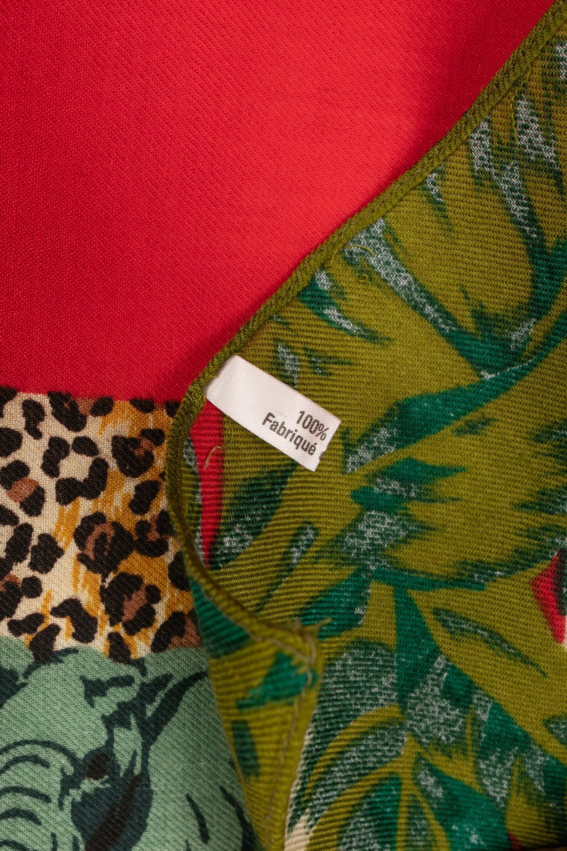 Kenzo Wool Foulard in Red and Green Tones 1