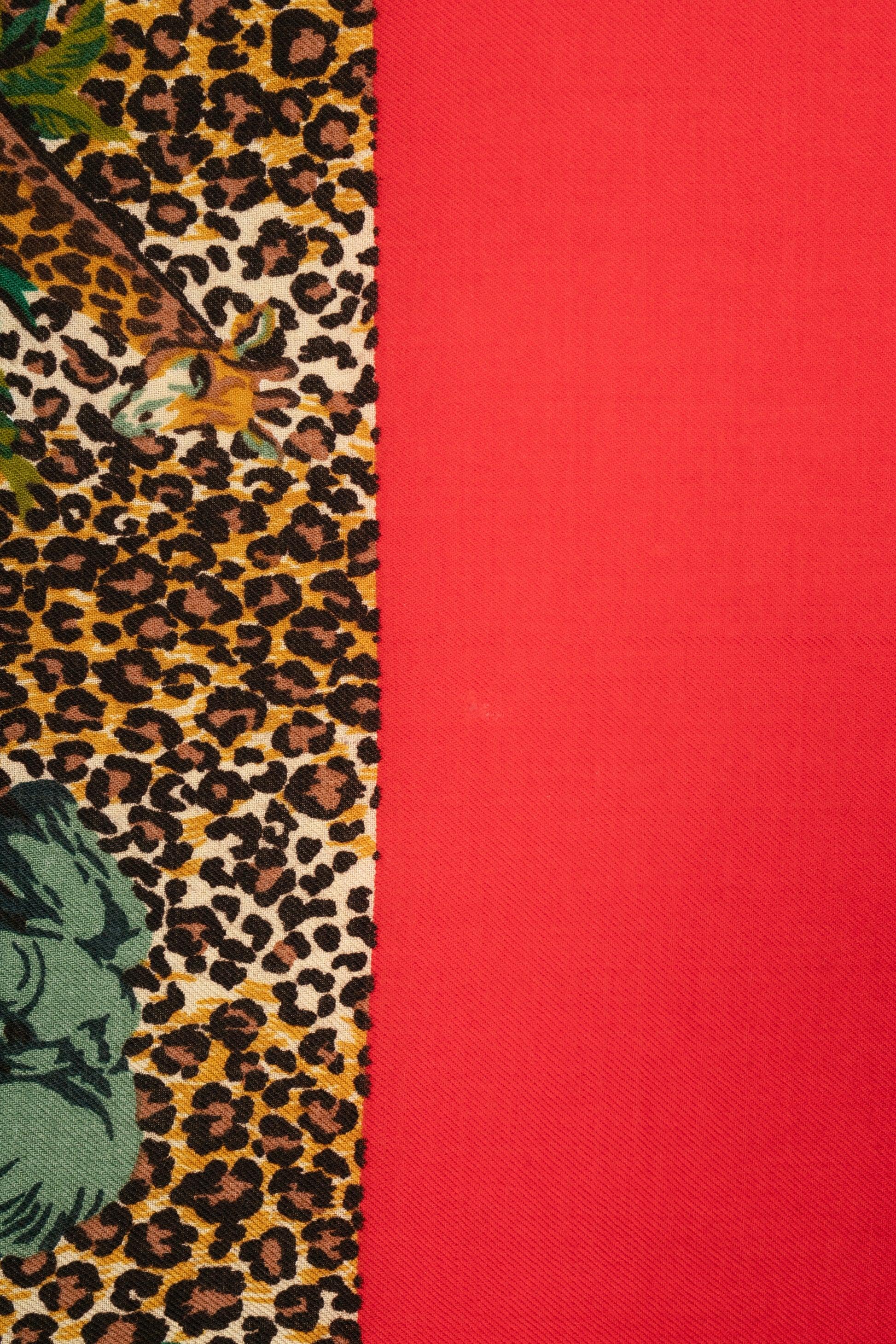 Kenzo Wool Foulard in Red and Green Tones 2