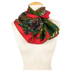 Kenzo Wool Foulard in Red and Green Tones